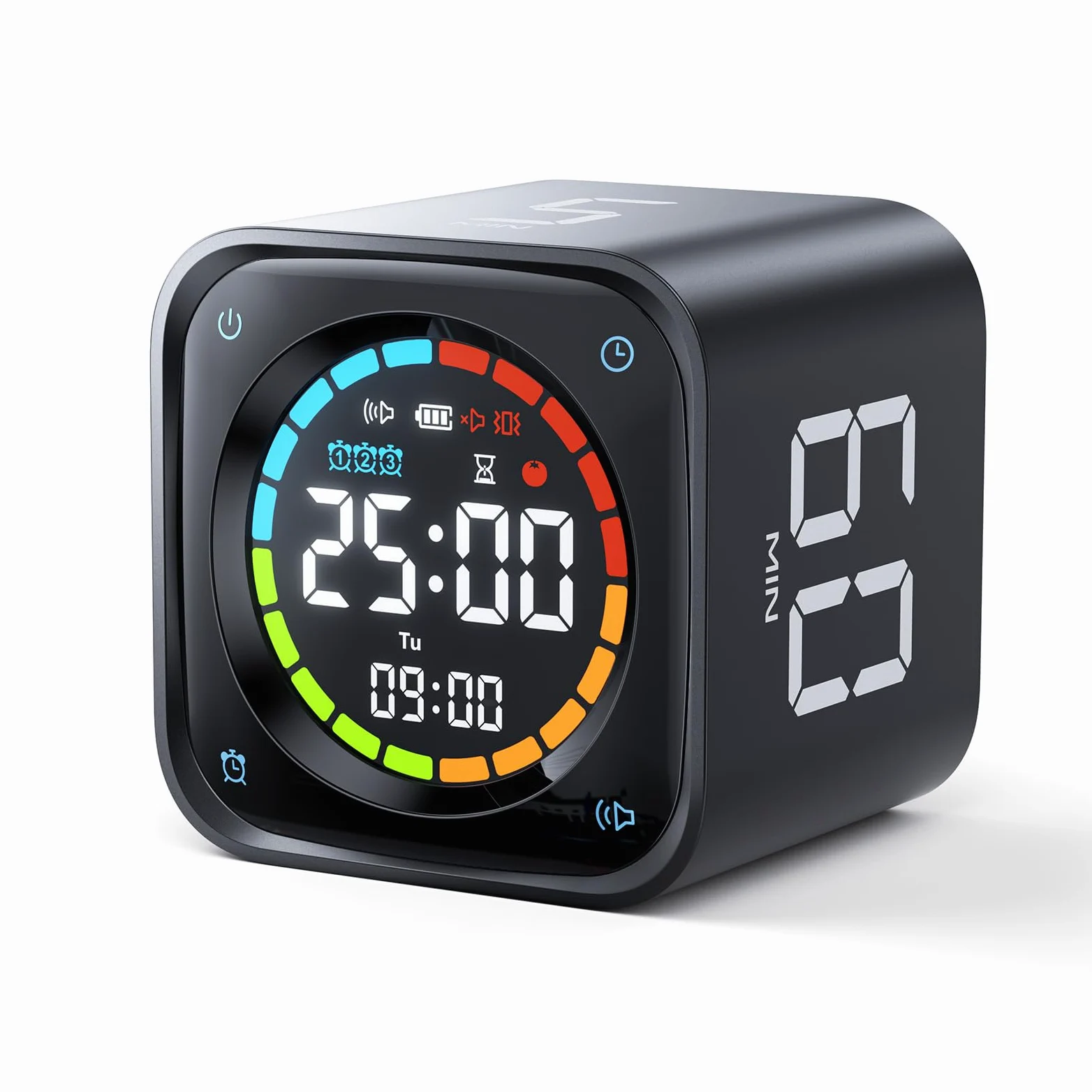 Ticktime TK3 Pomodoro Timer pour Étude, Travail, Tâches, TDAH, Cuisine | Pomodoro Timer, Flip 5/10/30/60 min Countdown, Custom Timer & Chrono, 3 Options Rappel, Écran Clair, 3 Alarmes Réglables