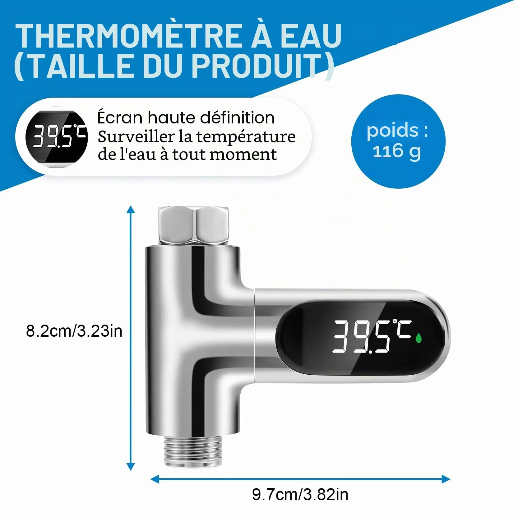 Thermomètre de bain LED auto-générateur pour douche