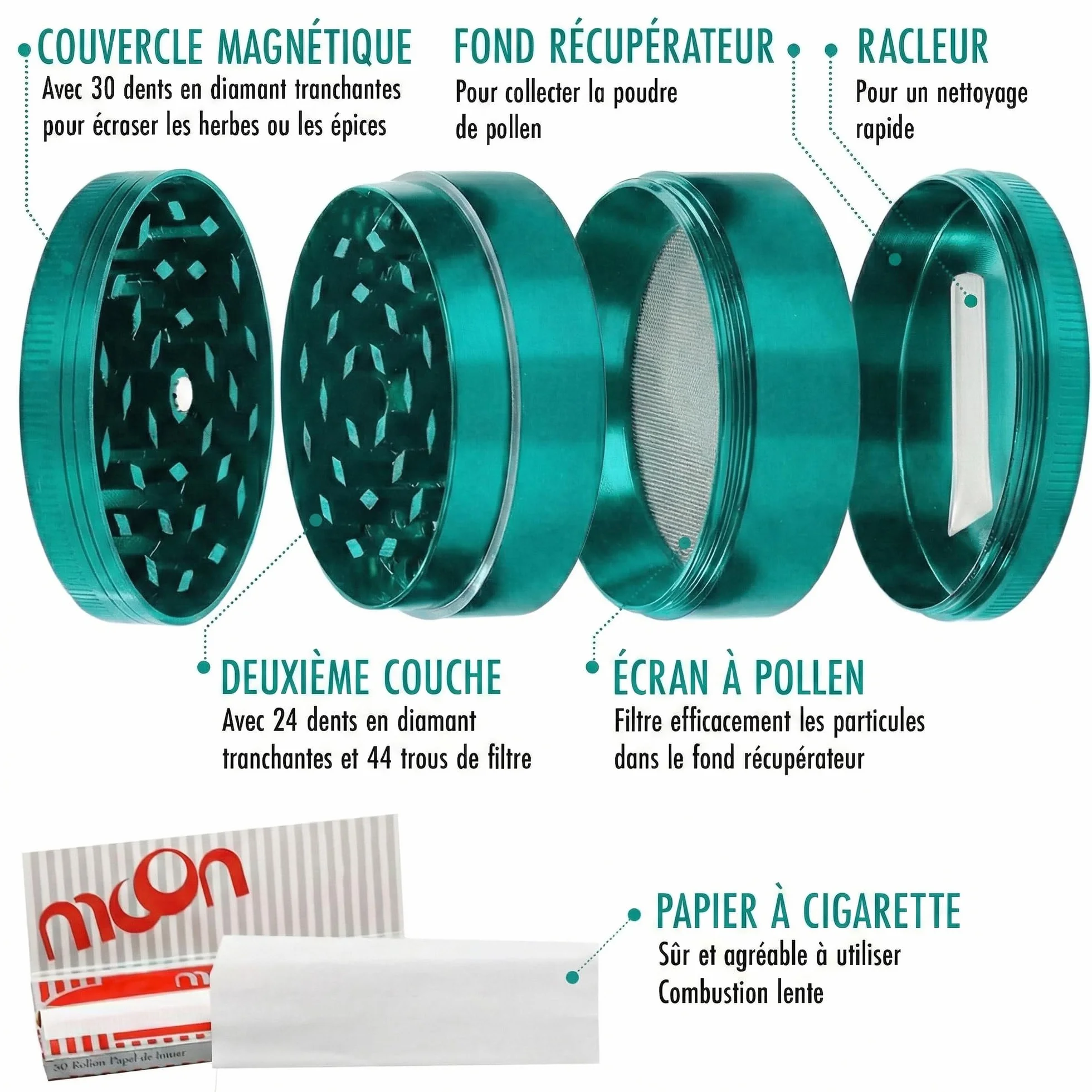 Moulin à Épices Herbe 50x40mm Alliage de Zinc Vert - Broyeur Grain Compact Résistant