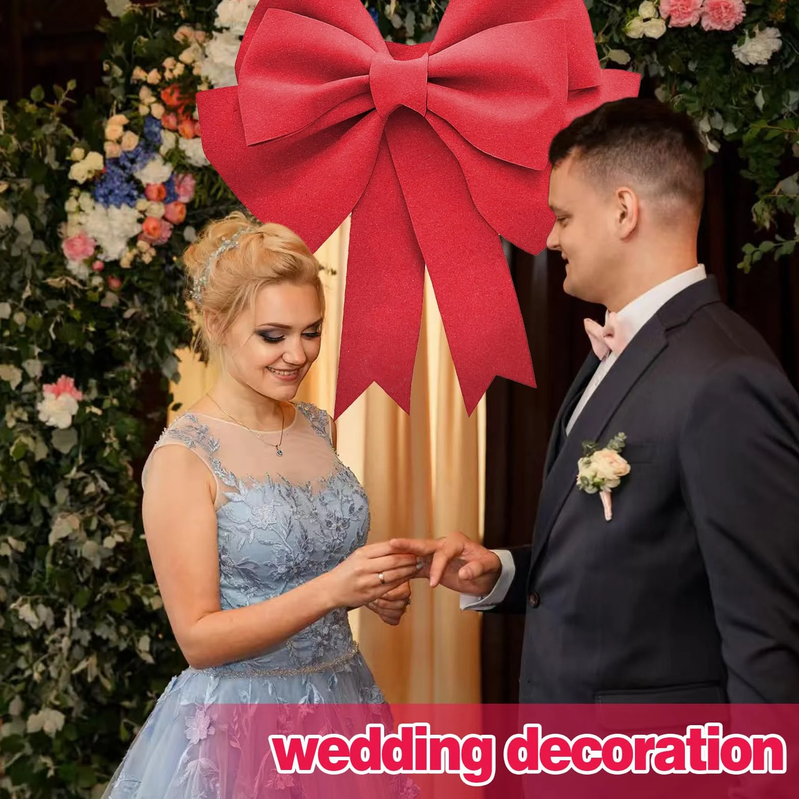 Gros Noeud Cadeau Voiture Rouge EVA 50x60cm avec Ruban Adhésif Attaches Décoration Noël Mariage