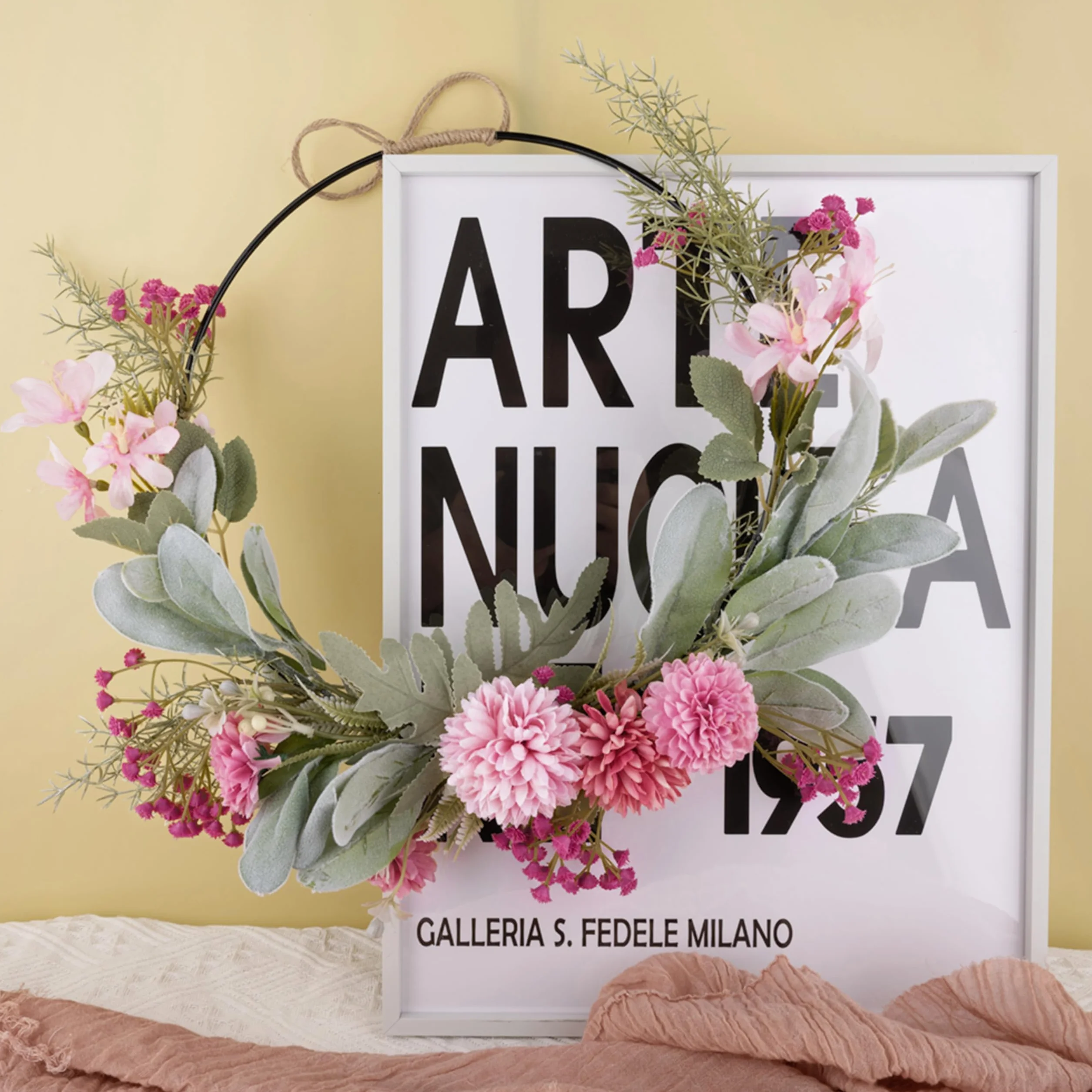 LOMOHOO Couronne de Porte Artificielle Rose Printemps Été Décoration Pâques Mur Mariage