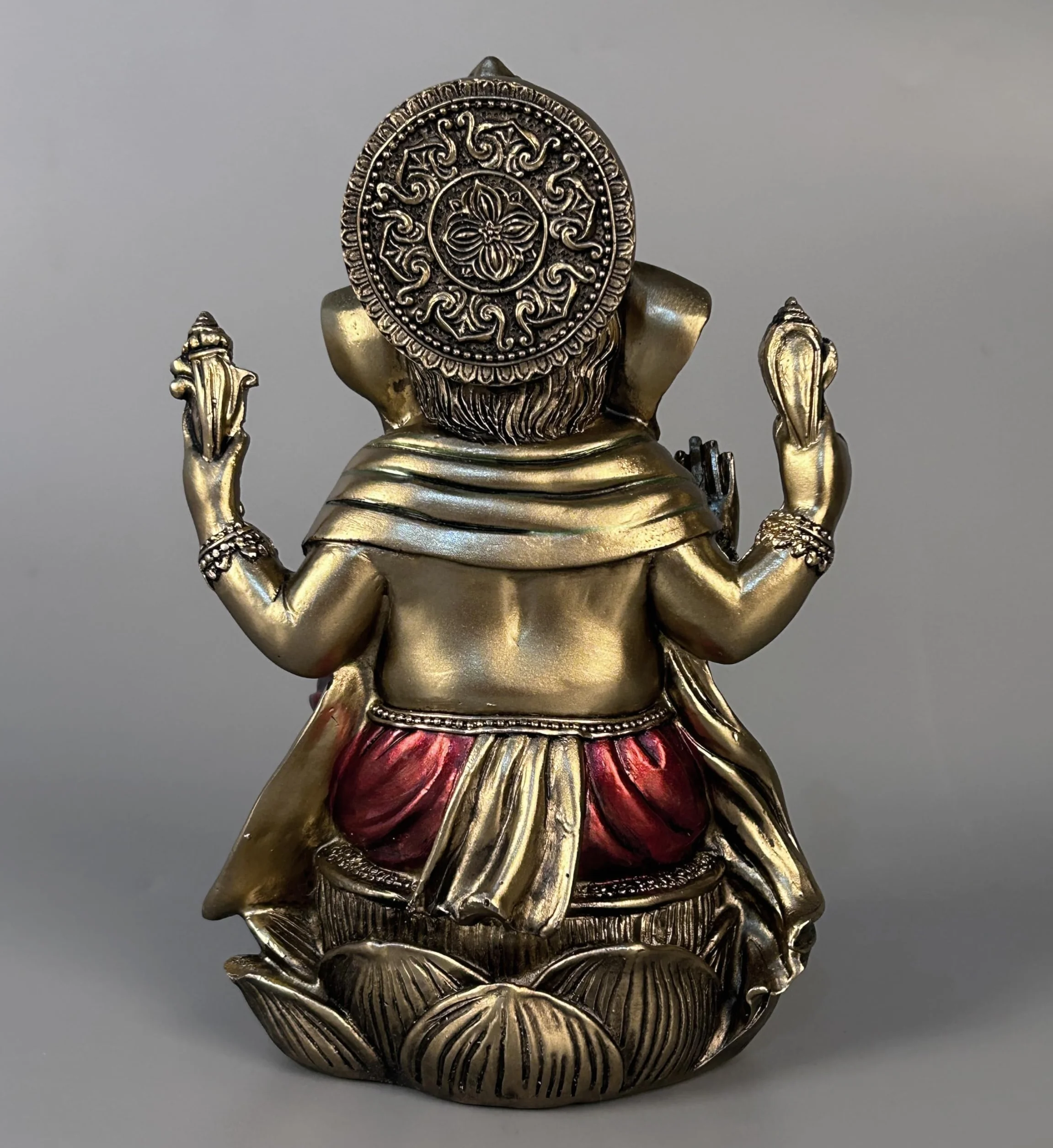 Statue de Ganesh Bouddha Assis sur un Lotus en Bronze Antique 18 cm