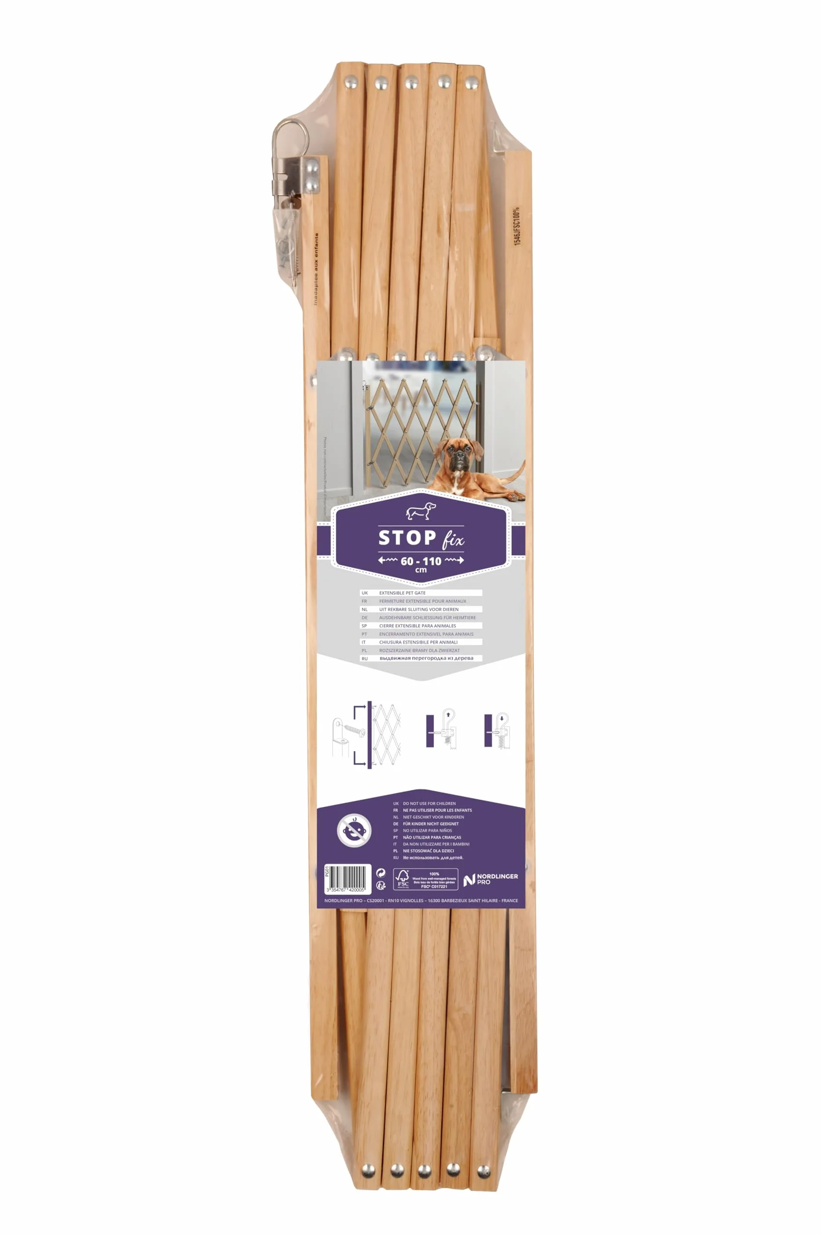NORDLINGER Pro Barrière Animaux 742000 Stop'Fix Bois FSC Extensible 60-110cm
