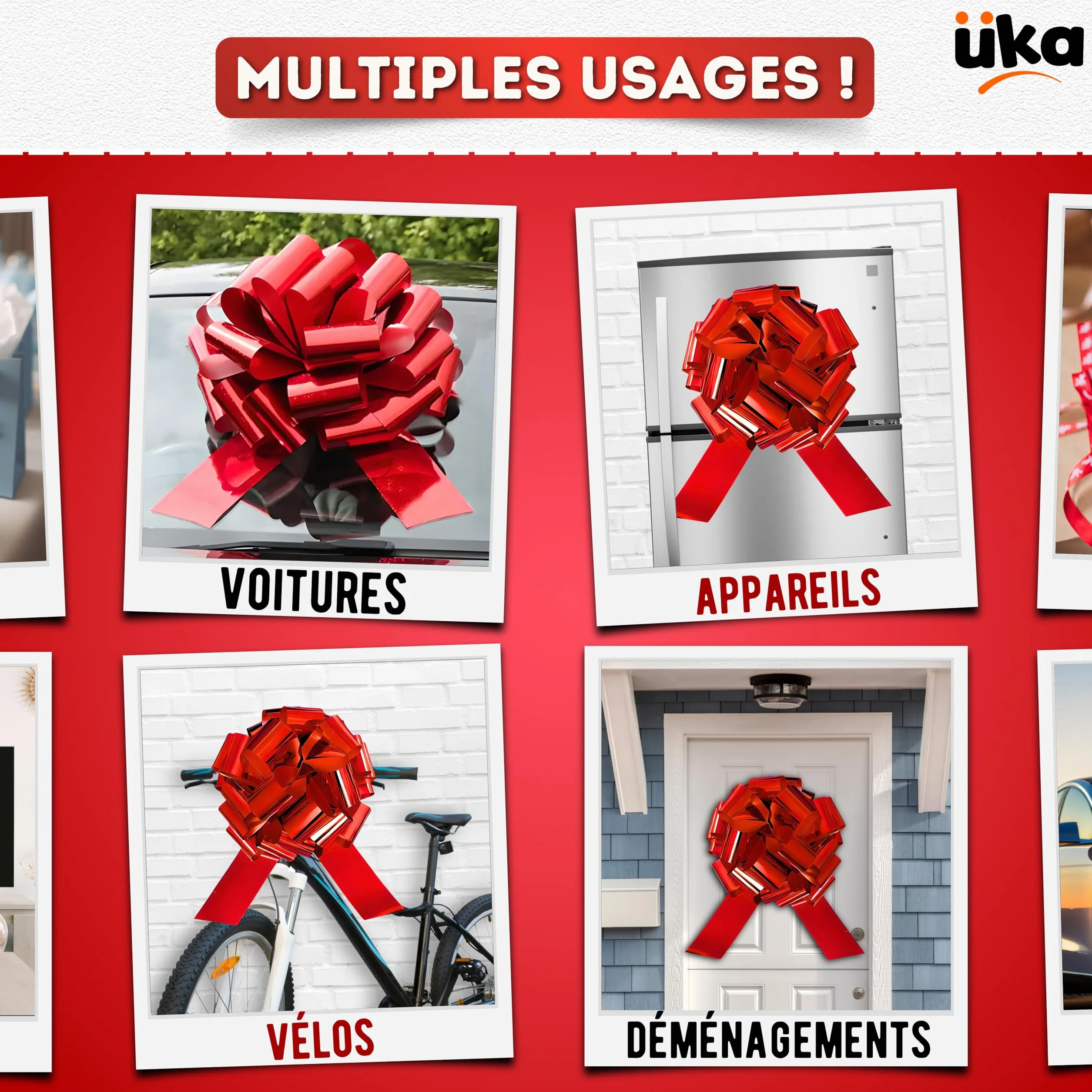 Noeud Cadeau Géant 40 cm Rouge Auto-assemblable Réutilisable pour Voitures Vélos