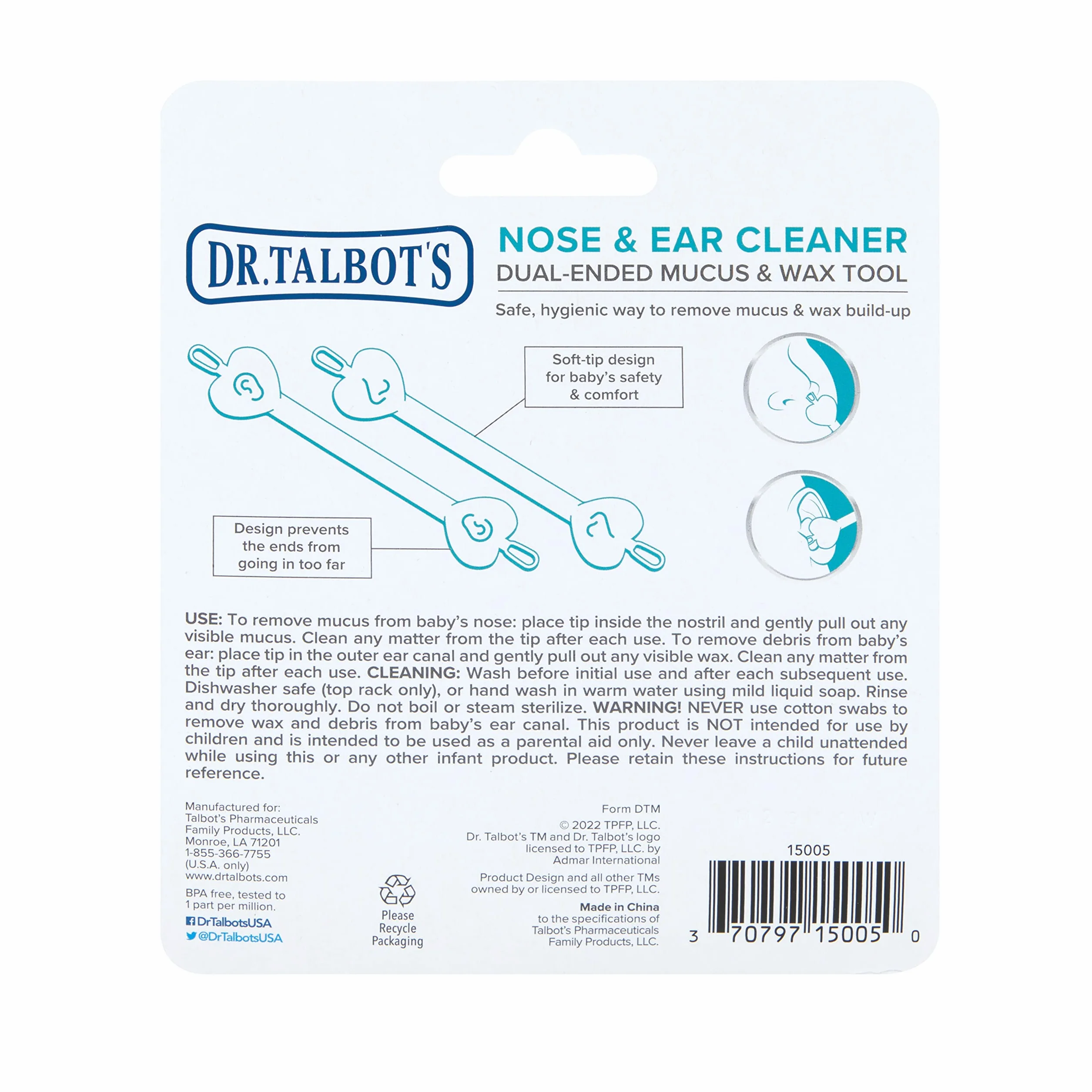 Nuby Dr. Talbot Nettoyeur de Nez et d'Oreilles Bébé Pack de 2 Vert Bleu