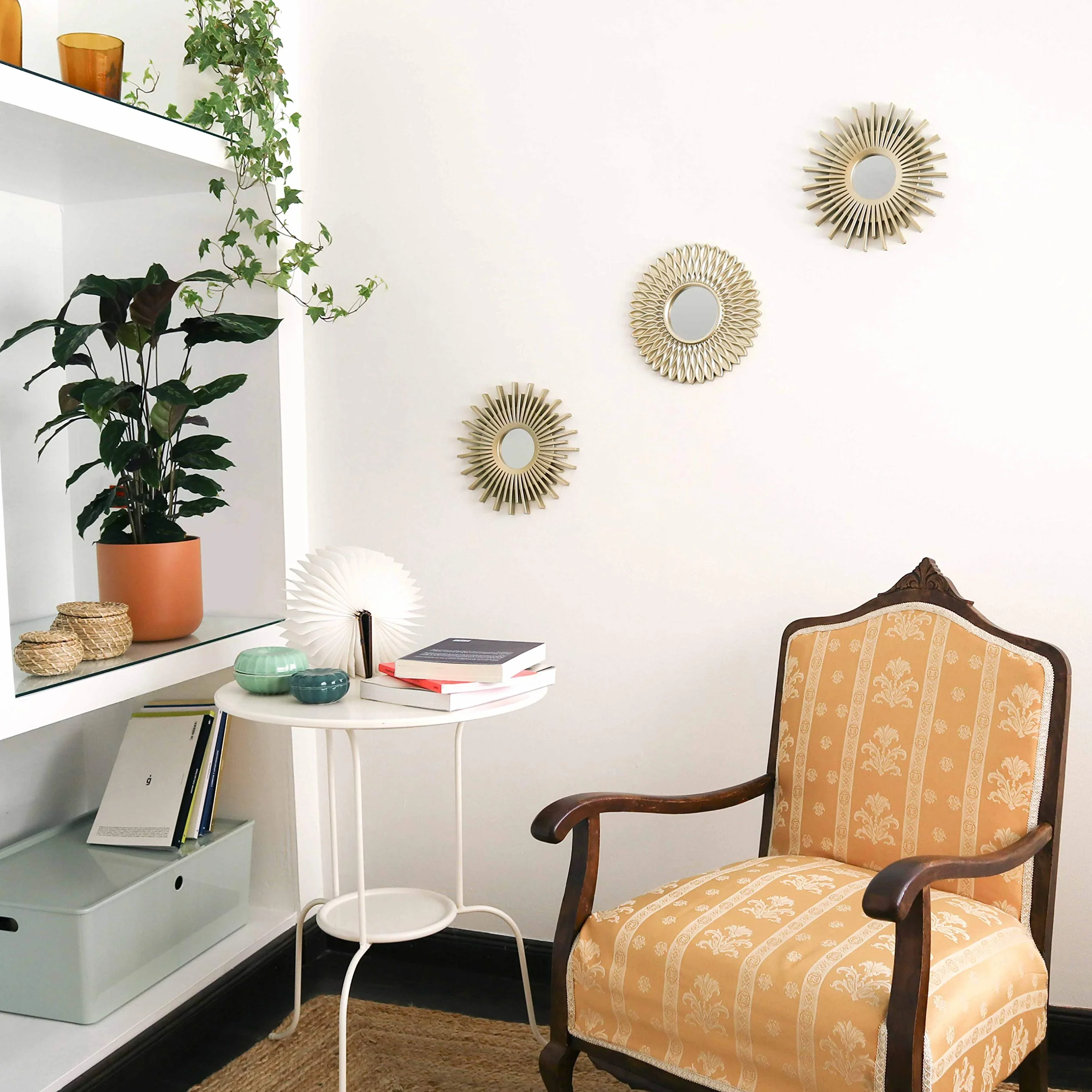 BONNYCO Miroir Murale 3 Pièces Miroir Rond Soleil Décoration Murale Salon Chambre Doré
