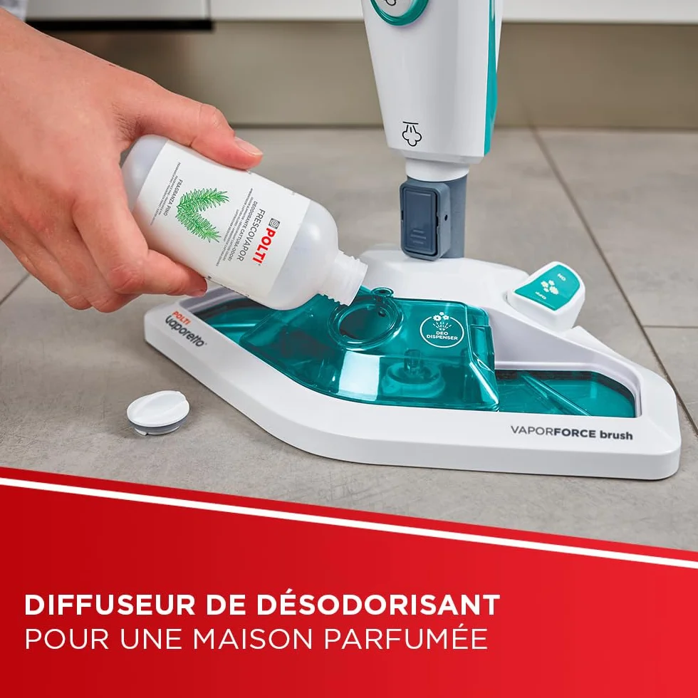Polti Vaporetto SV450 Double Balai Vapeur 2-en-1 13 Accessoires Réservoir 0,3 L Bleu Clair Blanc