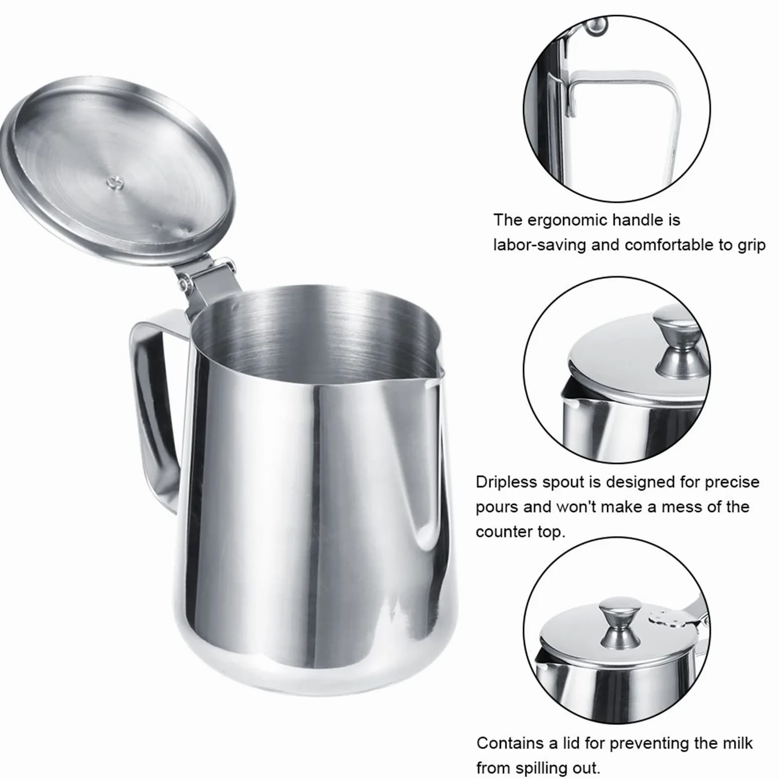 caihuashopping Pot À Lait 600 ML 1000 ML d'acier Inoxydable épaississant Le Lait Mousseux Tasse de Tasse d'artisture d'art Latte avec Une pichet de café Outil de café Pichet à Lait