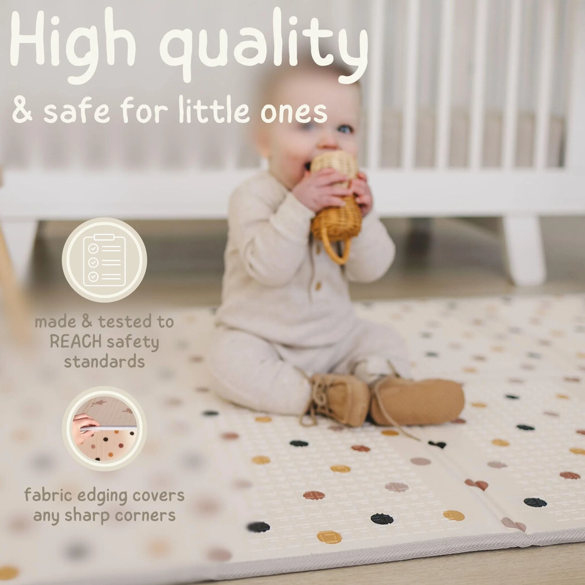Bubba Bear Tapis d'éveil XXL en Mousse Pliable Réversible 200x150 cm Beige pour Bébé