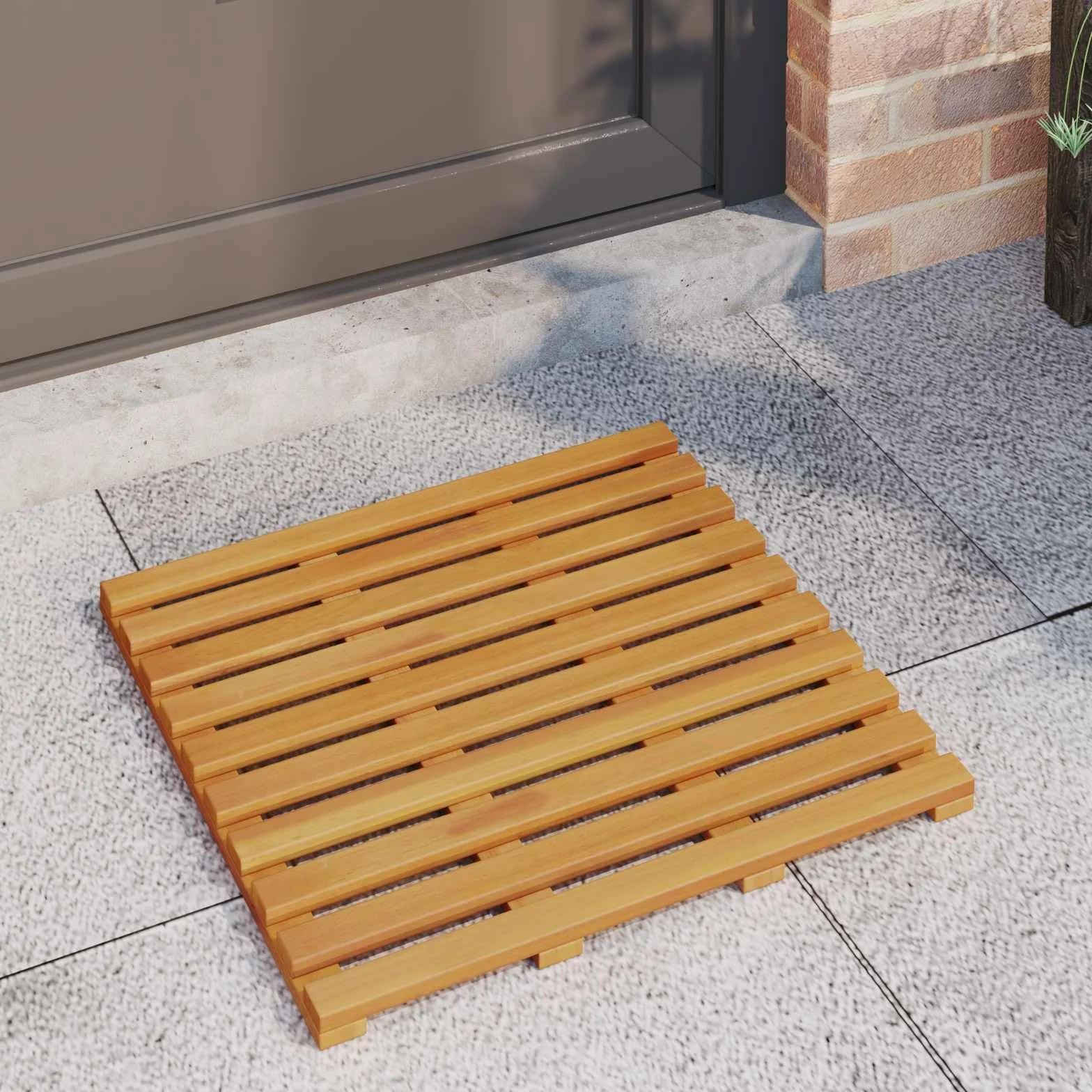 Lot de 2 tapis de bain uni, marron, en bois, 50 x 48 x 2,5 cm, antidérapant, absorbant, avec design ventilé, pour salle de bain, douche, sauna, chambre d'amis, protection confortable contre l'humidité