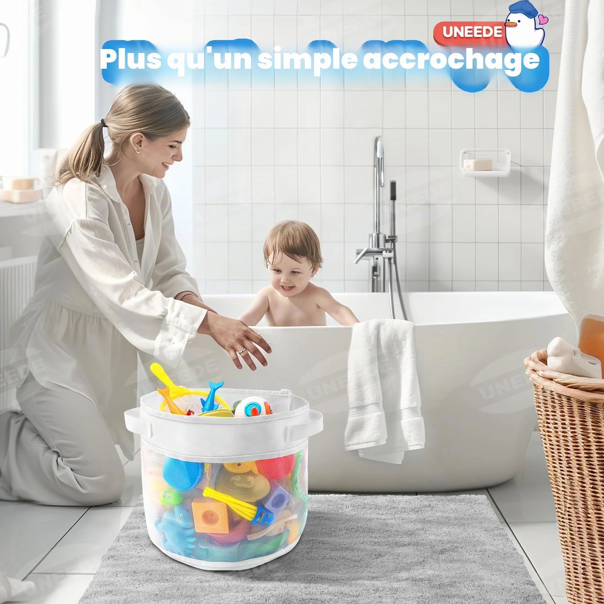 UNEEDE Filet Rangement Jouet Bain Bebe avec 4 Crochets Adhésifs