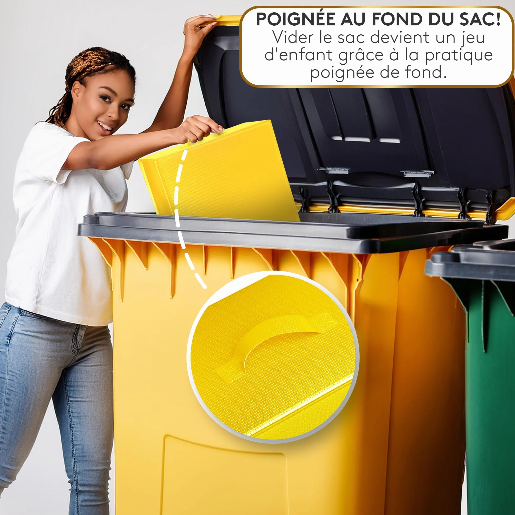 Sac tri selectif 3 bac poubelle tri verre papier plastique flexible avec poignée recyclage