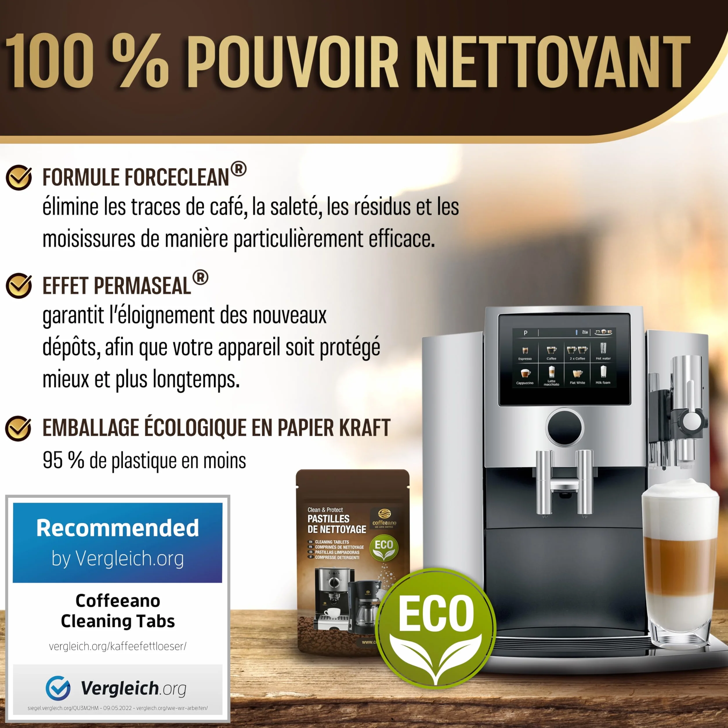 Pastilles de nettoyage pour machines à café Jura, Krups, Melitta, Delonghi, Siemens, Philips, Bosch, Tassimo, Nespresso, Sage, Senseo - Coffeeano