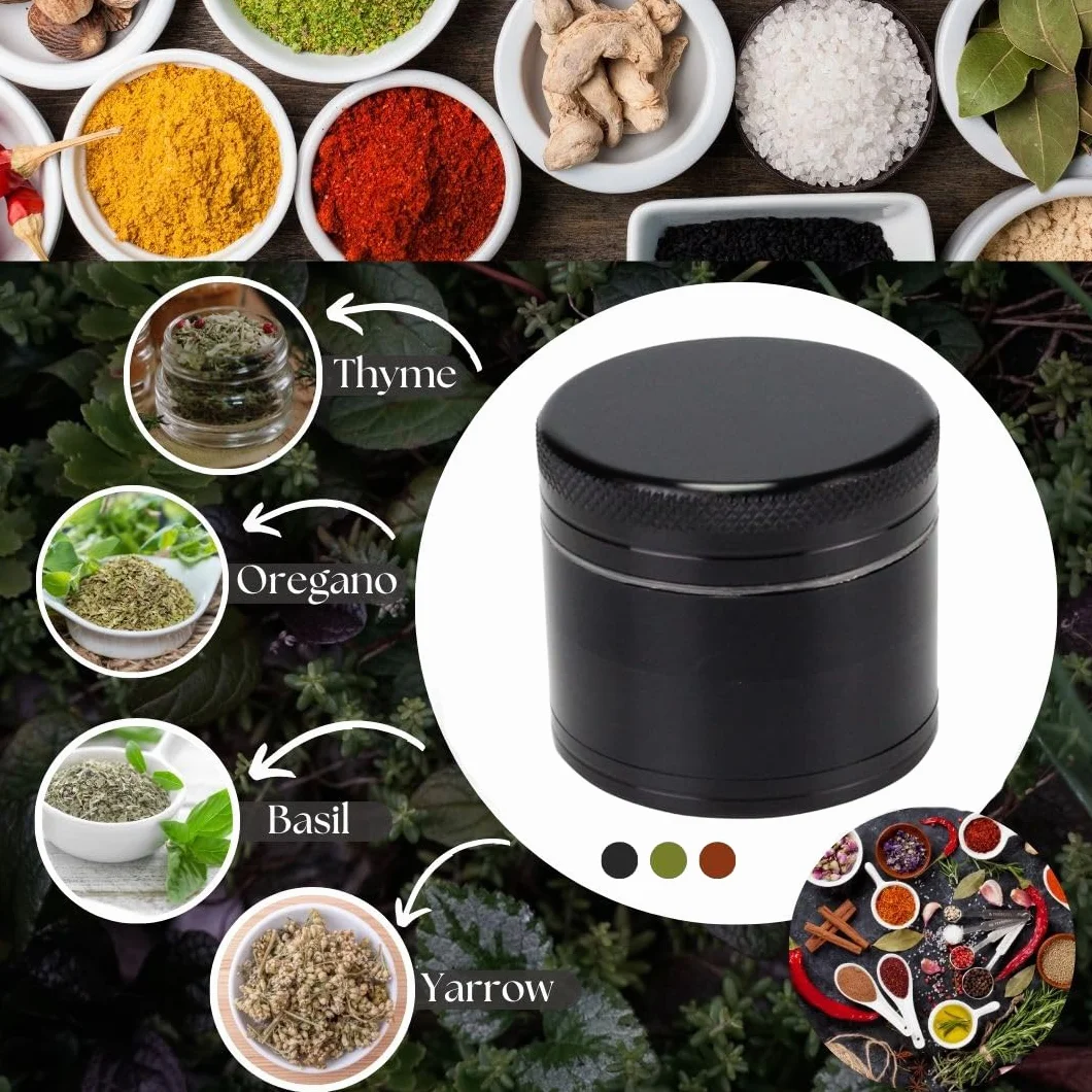 Broyeur à Epices en Aluminium 40 mm Noir 4 Pièces
