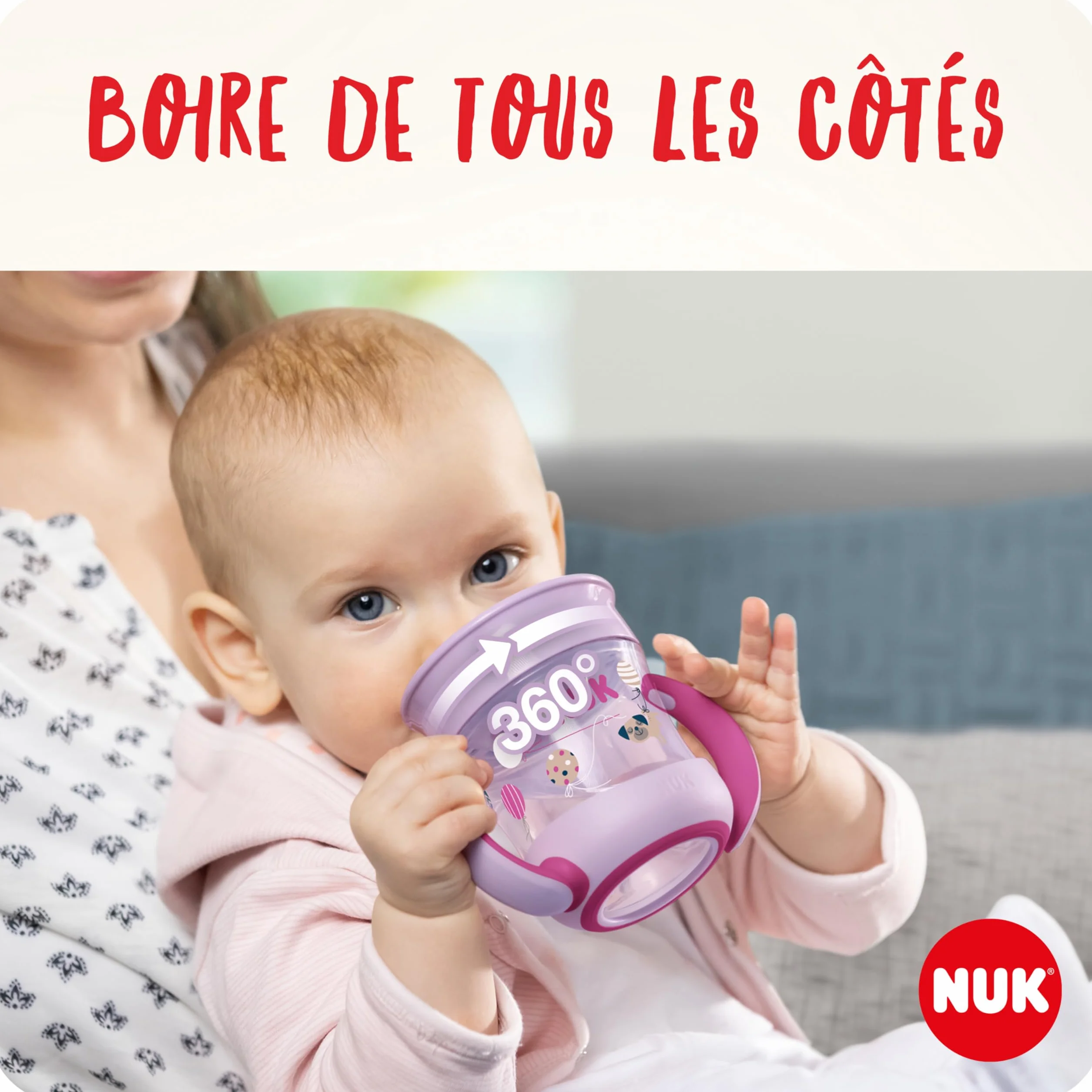 NUK Magic Cup Tasse d’Apprentissage 160 ml Turquoise (souris) - Rebord antifuite 360° Poignées ergonomiques 6+ mois