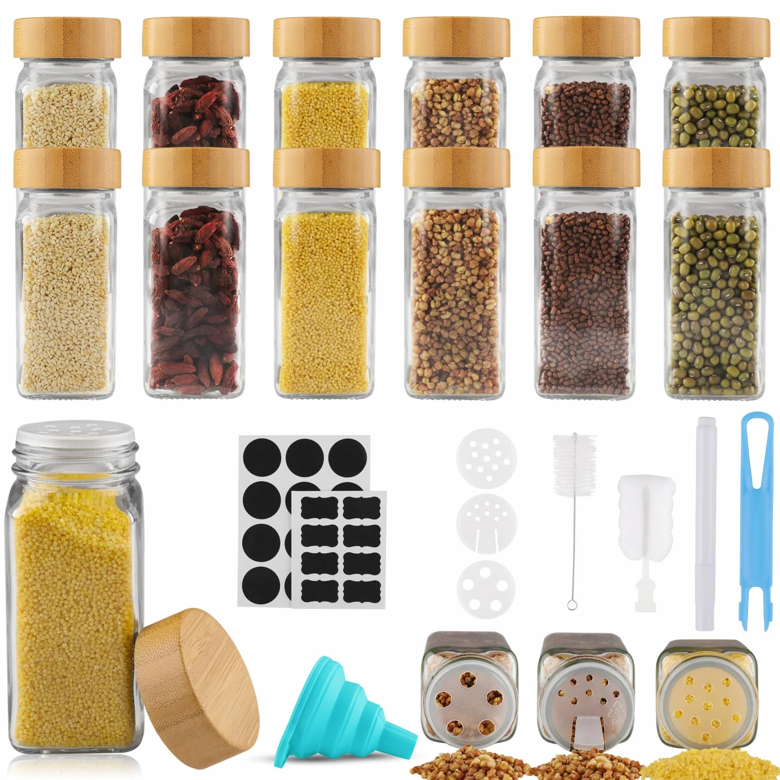 Pot à Épices en Verre 12 Pièces 120ml Bocaux à Épices avec Étiquettes