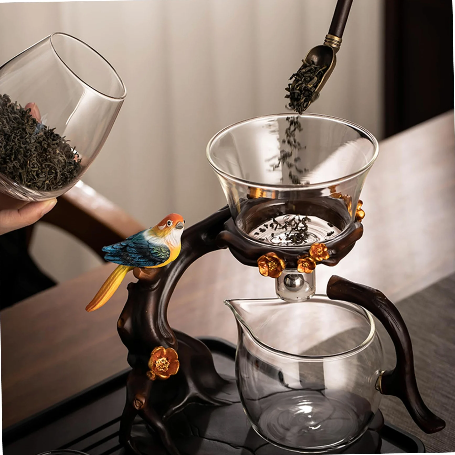 Ensemble de thé MAGNÉTIQUE KUN, théière en verre semi-automatique avec infuseur, 300 ml + 460 ml, 7.8x4.9x10.4 cm