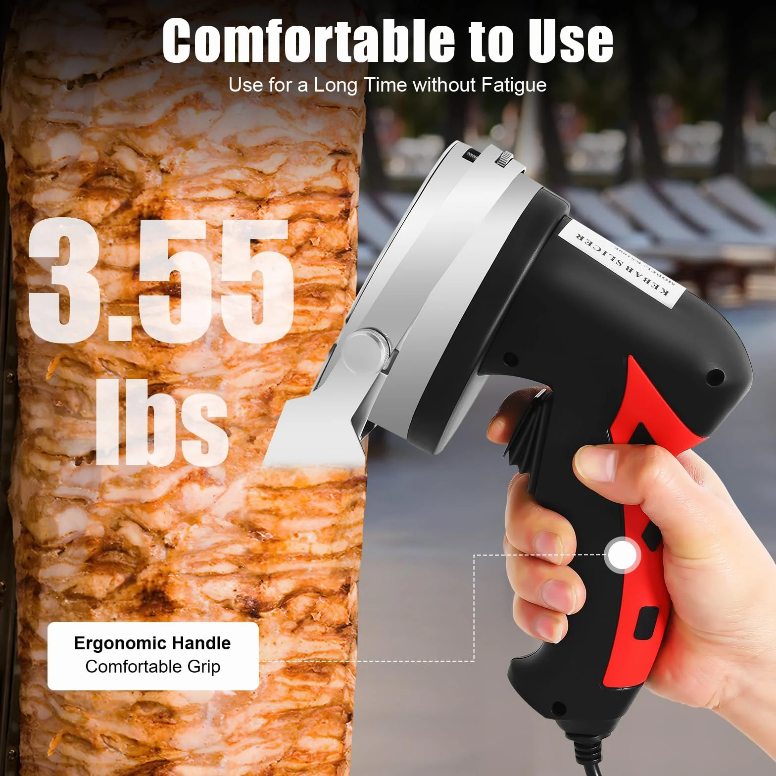 Coupe-kebab électrique 80 W moteur cuivre épaisseur réglable 1-8 mm lames acier inoxydable rouge/noir
