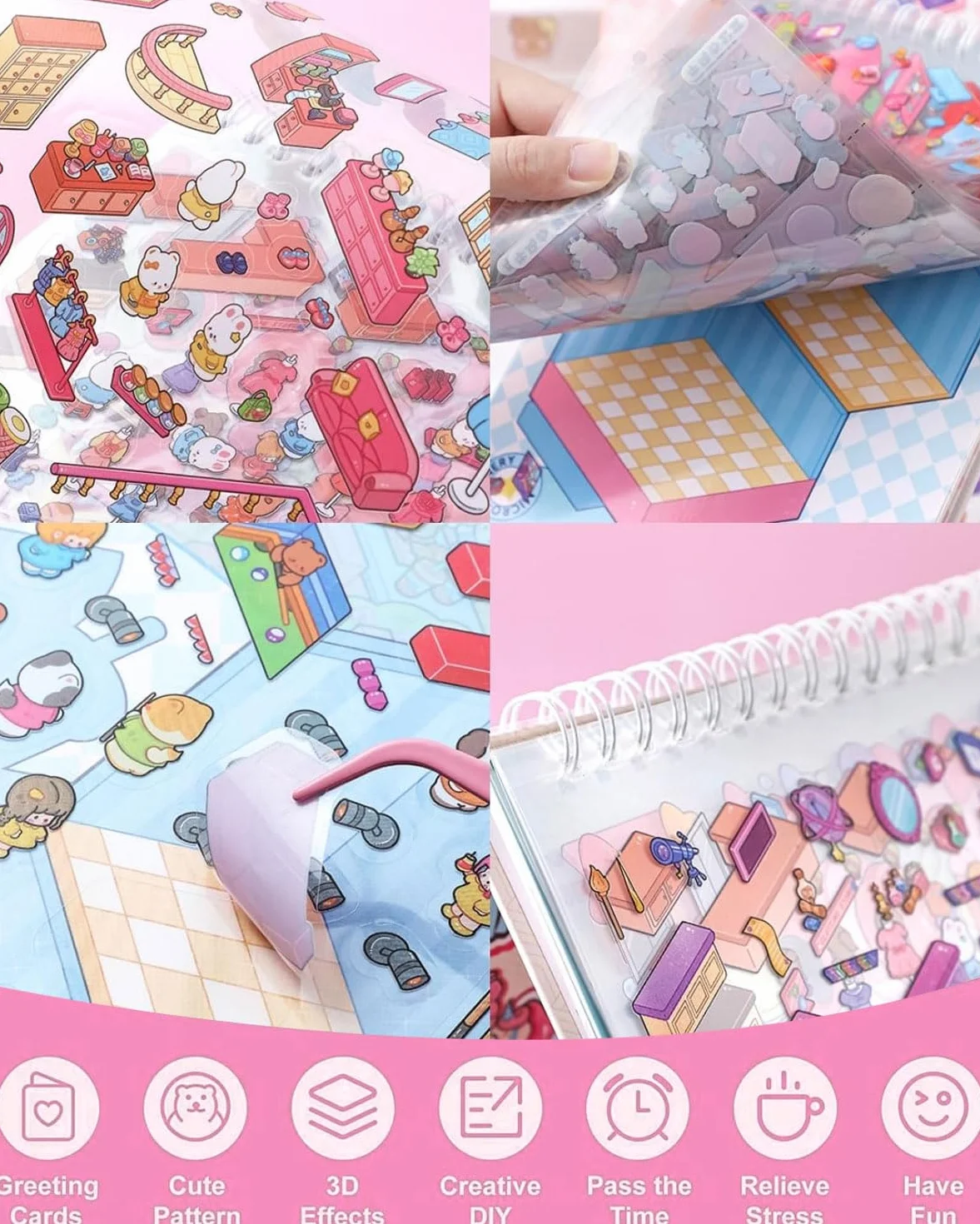 Stickers Scene Autocollant 3D de Scène, Ensemble de 10 Pièces avec Pincette, Miniature Autocollants pour Adultes et Enfants