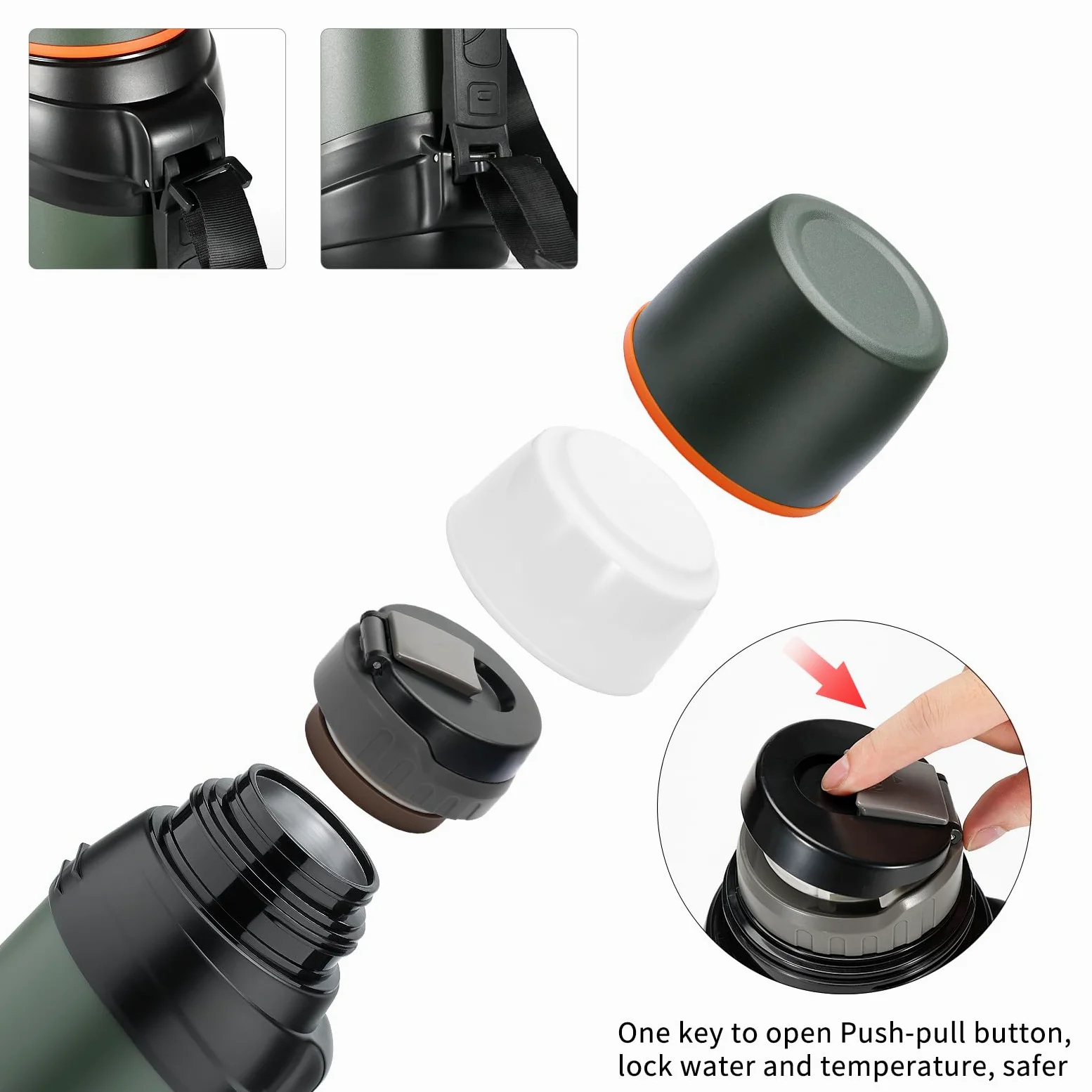 Grande bouteille thermos à café de 1,8 l pour voyage – Bouteille isotherme classique avec tasse en plastique – Bouteille de boisson isotherme en acier inoxydable de 2 L pour la randonnée, la