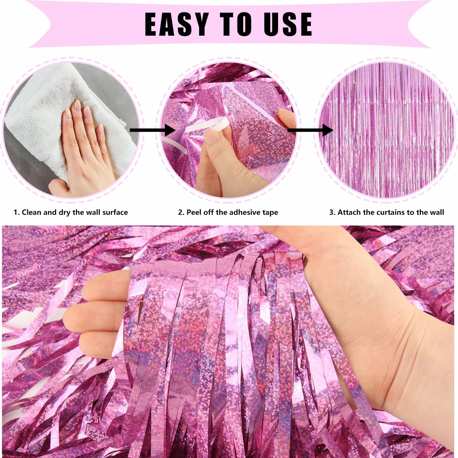 Rideau Anniversaire Rose 1m x 2m à Franges Scintillants pour Décoration Fête