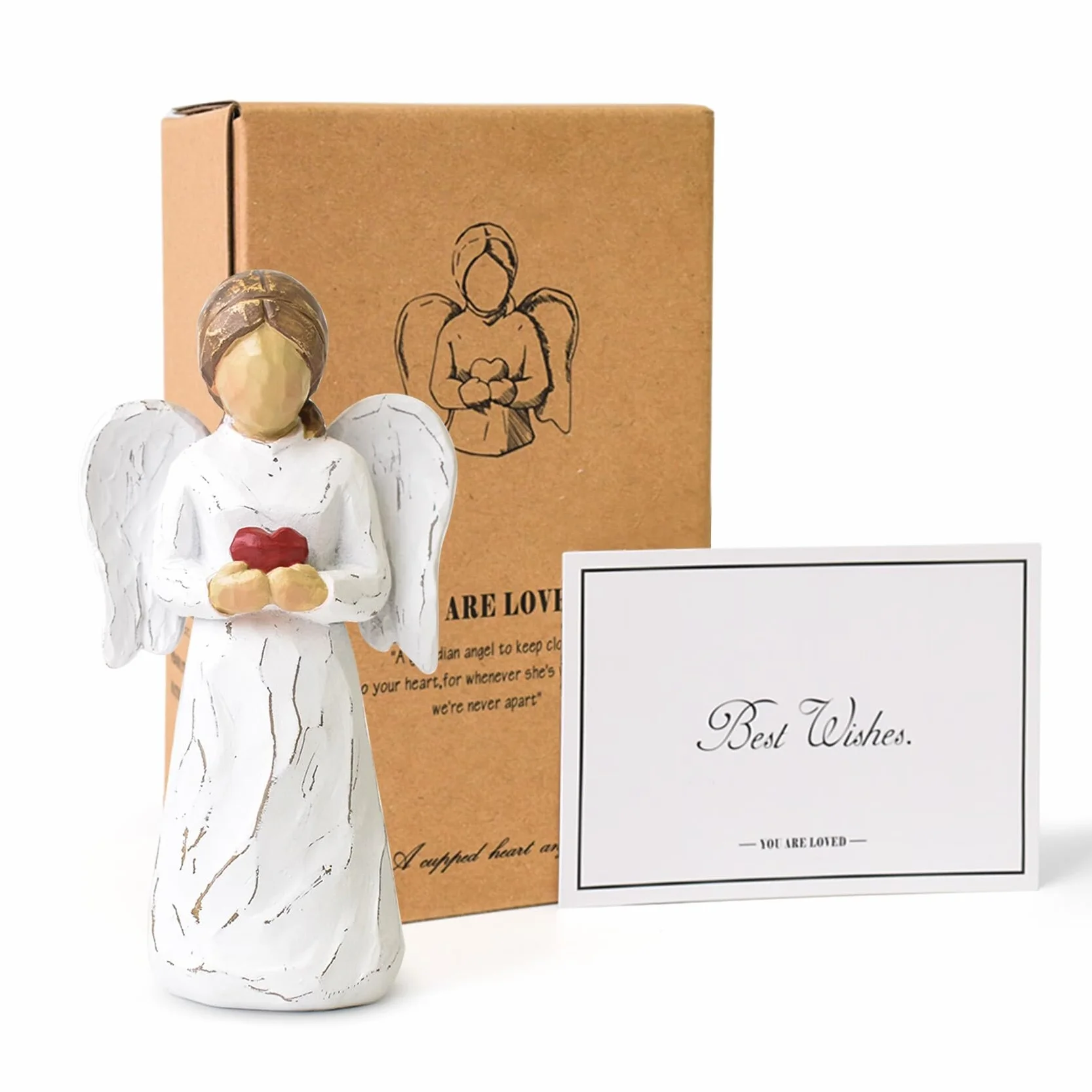 Statue d'ange gardien en résine cœur pour décoration intérieur cadeau commémoratif