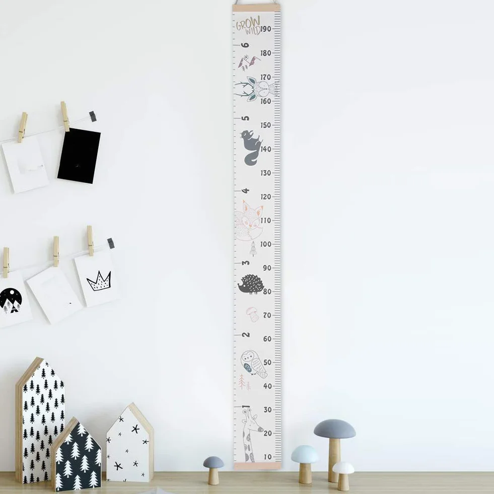 Toise Murale Enfant Mesure Taille Croissance Ruban à Mesurer Hauteur Portable Amovible Décoration Murale Papier Motif Animal Mignon 200x20