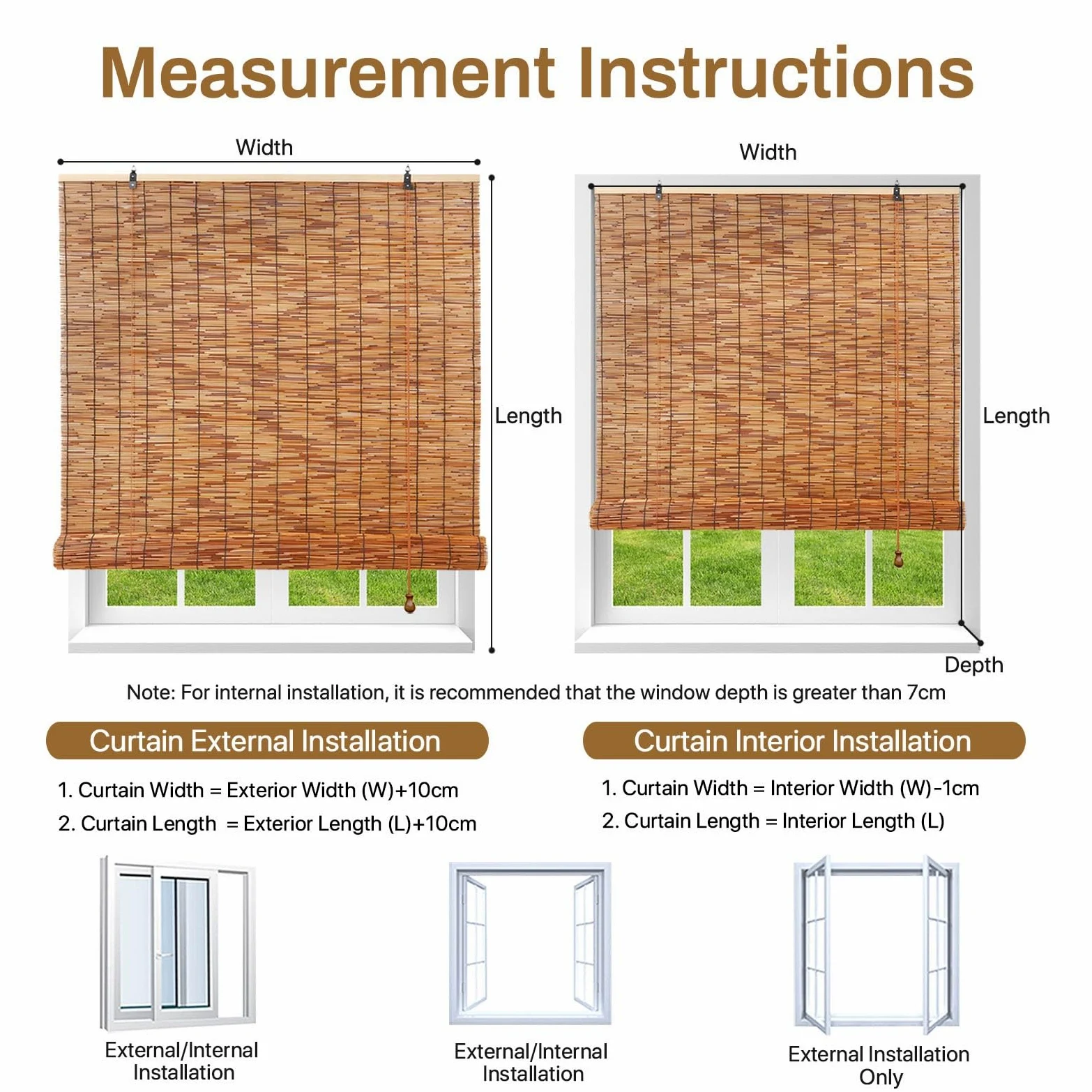 Store Enrouleur Extérieur Naturel Store Bambou Extérieur 100x200 120x160 150x180 150x200cm Rideau De Roseau Avec Levage Stores Venitien Bois Pare Soleil Balcon Terrasse Pergola Fenêtre(W130cmxL200cm)