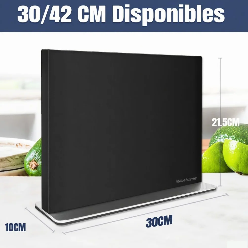 Bloc à couteaux magnétique 30 cm acier inoxydable 304 noir support magnétique puissant