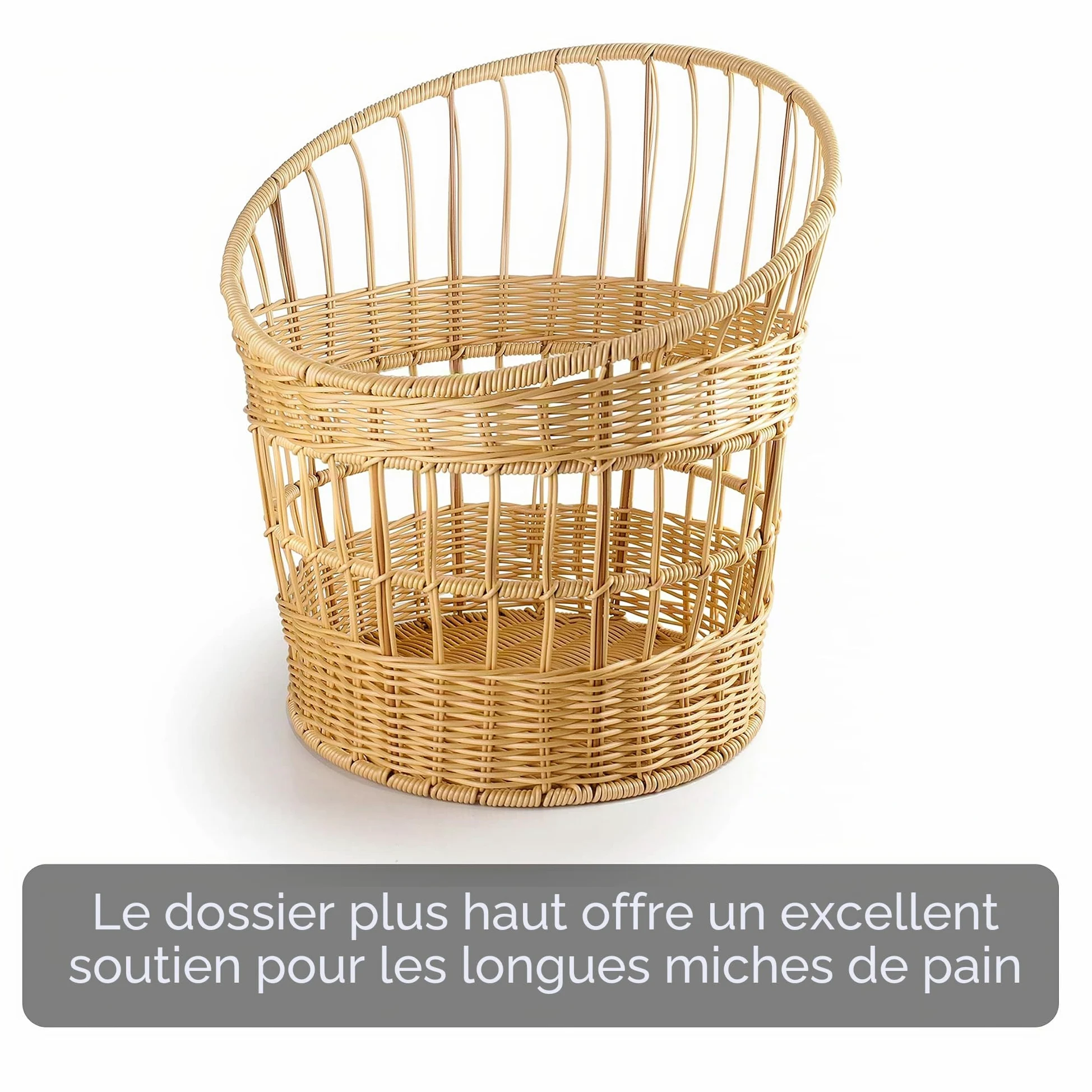 Lacor - 63492 - Panera Baguette, Panera pour le stockage du pain, Panier à aspect osier, Polypropylène avec renfort en acier inoxydable, 32x42 cm, Brun clair