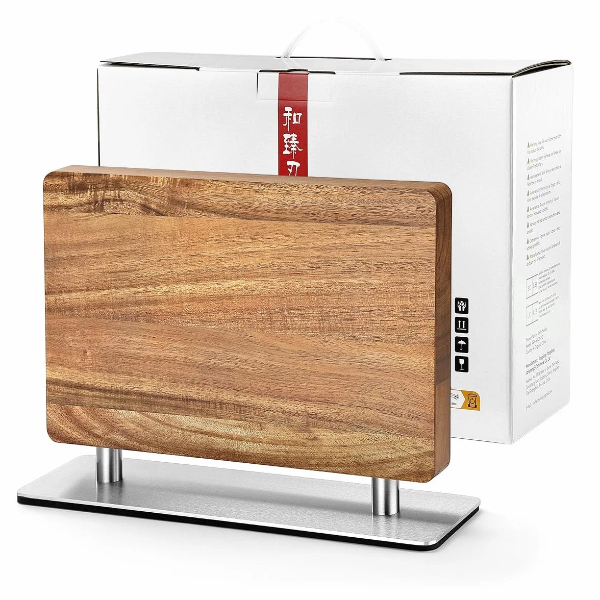 HEZHEN Bloc de Couteaux Magnétique, Porte-couteau en Bois d'Acacia, Aimanté Double Face