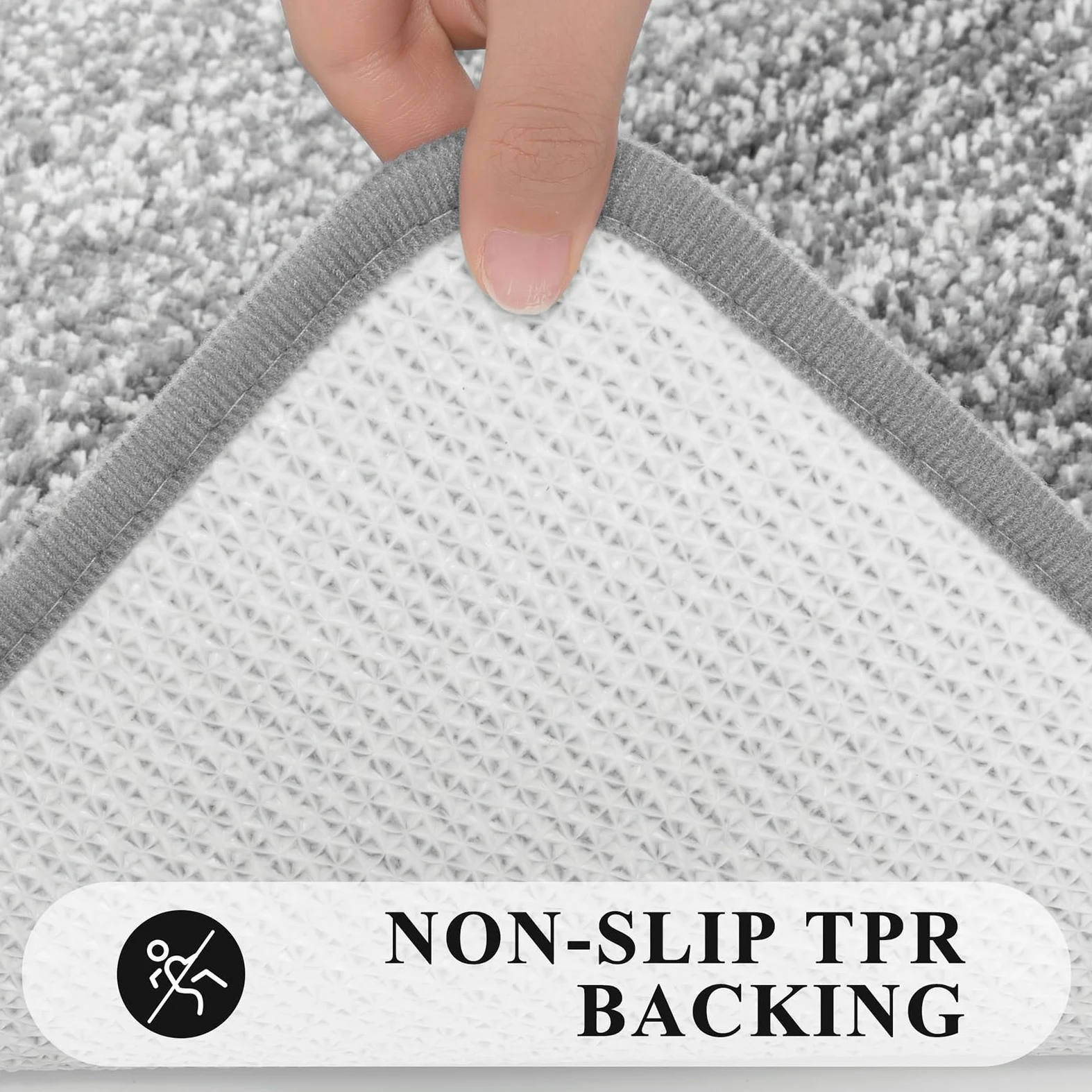 Pauwer Lot de 3 tapis de salle de bain à poils longs avec contour en forme de U et peluche absorbante, en microfibre absorbante, lavable en machine, gris
