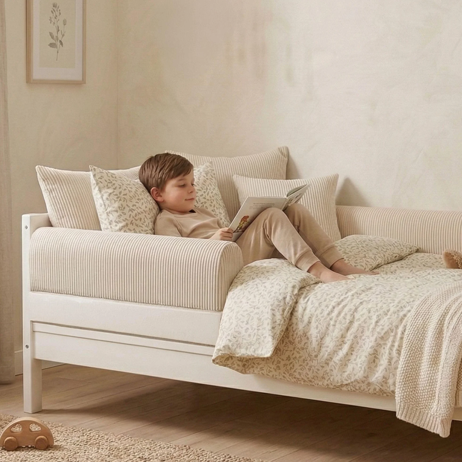 Tour de lit bébé Respirant 90 cm Oeko-Tex Beige Velours côtelé Protection Berceau