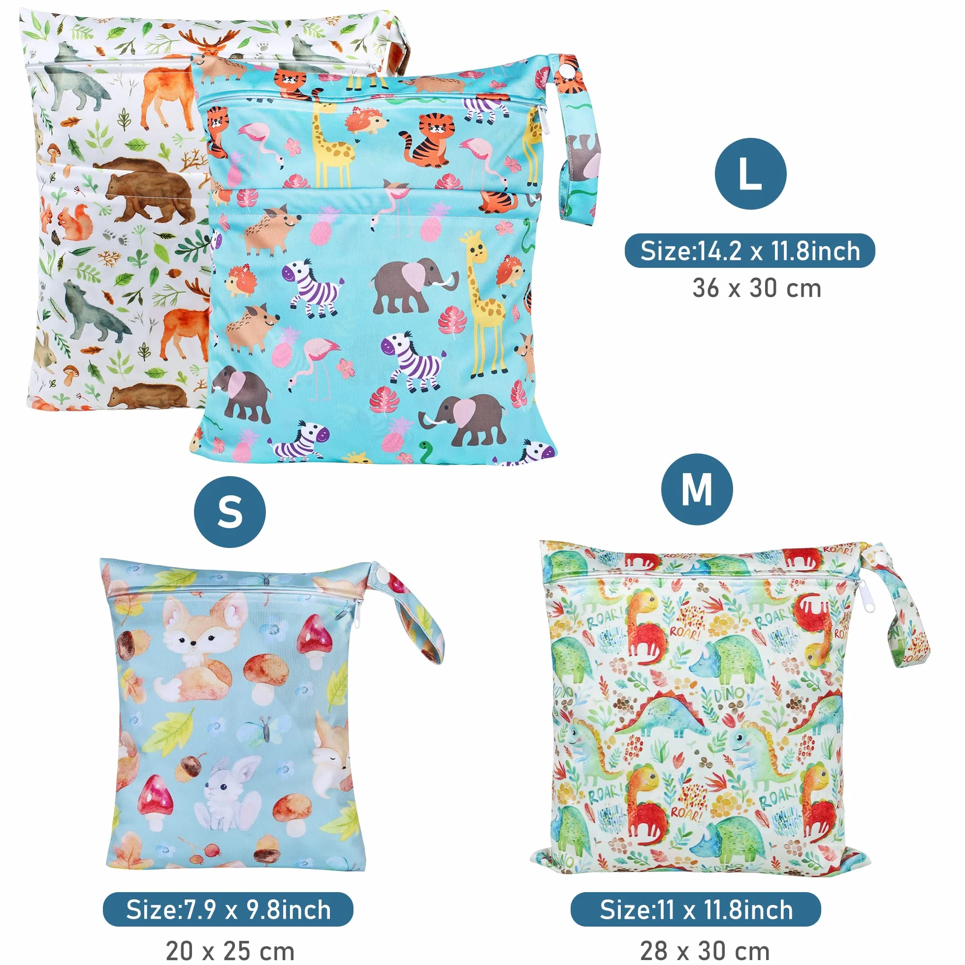 Lot de 4 sacs à couches imperméables en tissu avec fermeture éclair pour bébé