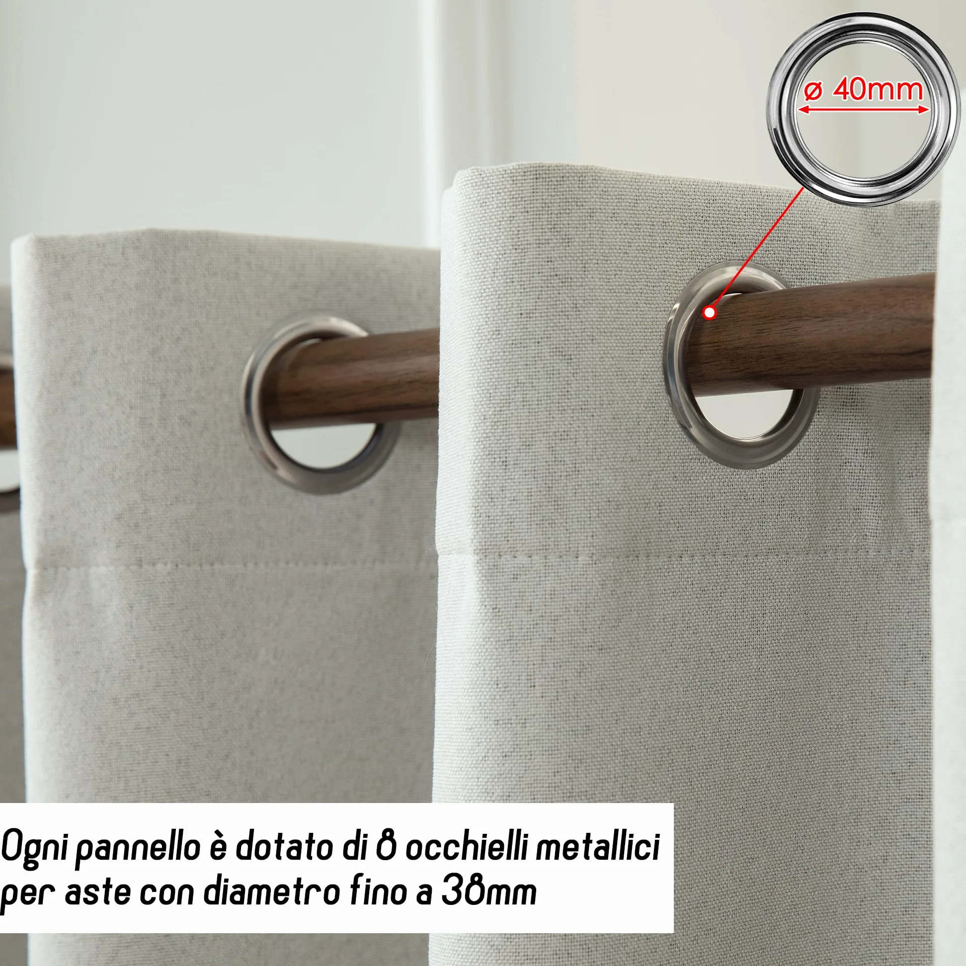 GIRASOLE HOME Paire de rideaux barbade thermiques 100 % occultants 2 panneaux de 140 x 240 cm avec œillets Greige