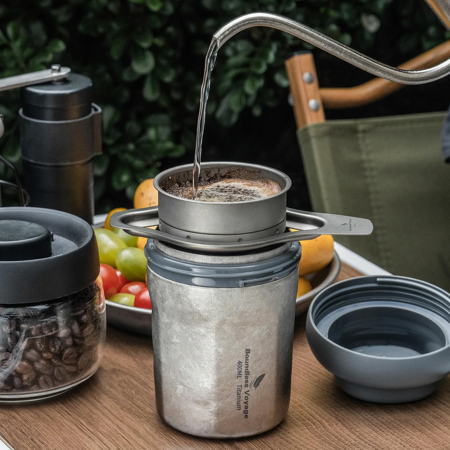 iBasingo Ti3236D Tasse à café en titane à double paroi isotherme avec couvercle coulissant anti-déversement pour thé, bière, eau glacée, portable pour voiture, camping, maison