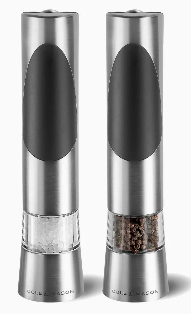 Cole & Mason Richmond Moulins à Poivre et Sel Électrique, Acier Inoxydable | Lot de 2 Moulin a Poivre Electrique, Precision+, Broyeur Réglable, Salieres et Poivrieres Electrique, Mécanisme garanti à vie