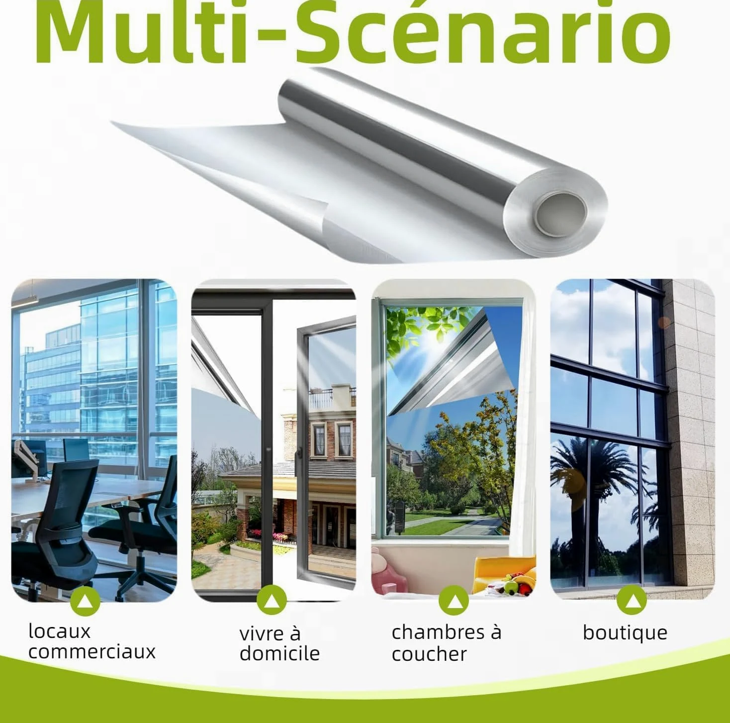 Film Miroir pour fenetre Anti Regard Anti UV avec Kit de Pose Film occultant Fenêtre Bon Effet Miroir Protection de la Vie privée pour Maison Bureau Magasin (Argenté, 90X600(cm))