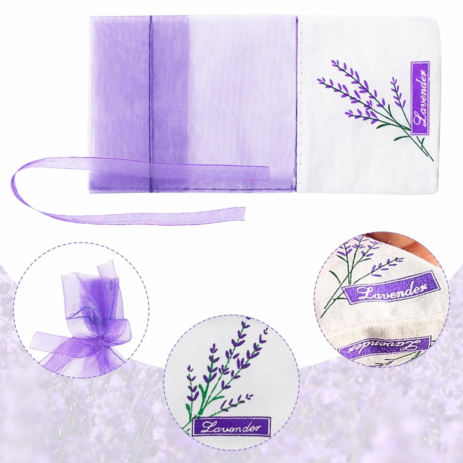Sacs De Sachet De Lavande Vide 40 Pcs avec Cordon De Serrage Violet Pâle
