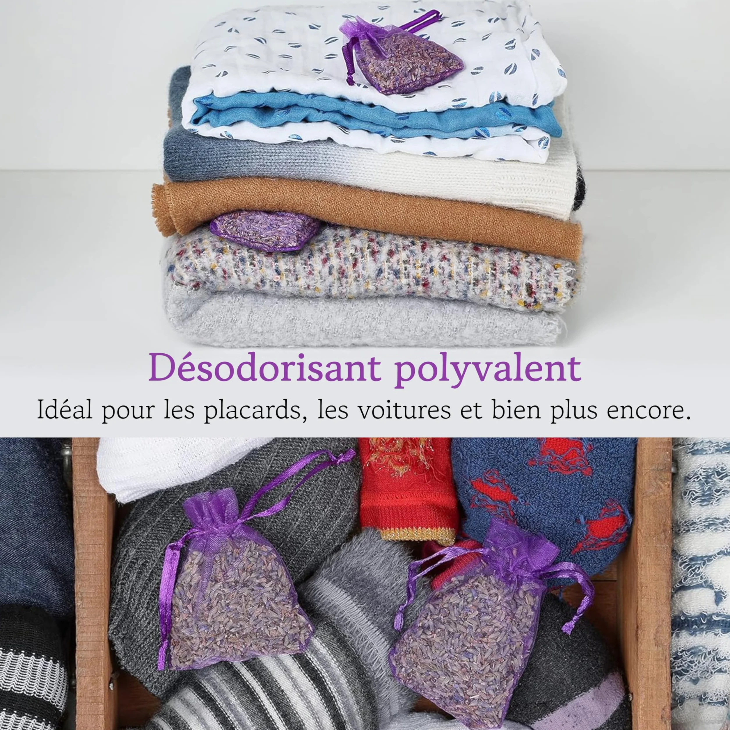 LAVODIA Sachets Parfumés Lavande 20x6g Désodorisant pour Armoire et Voiture