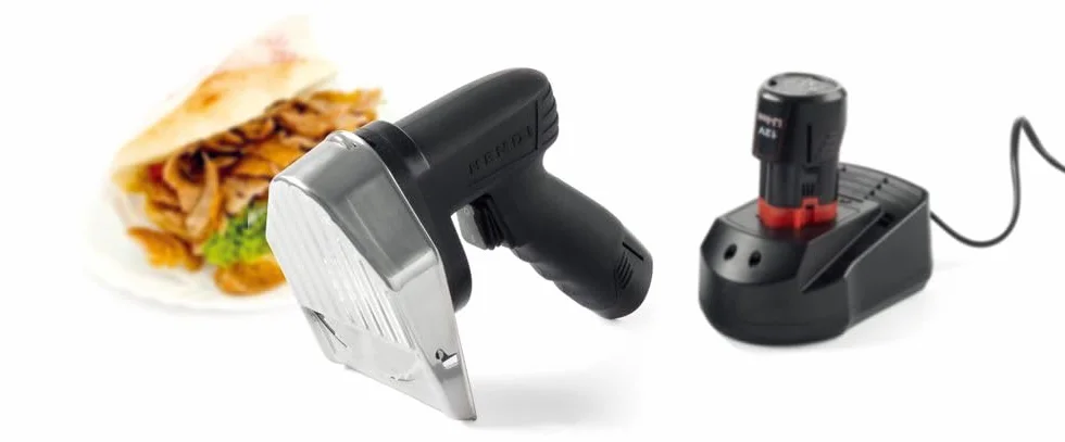 HENDI Couteau à kebab électrique sans fil, 2600 RPM, 2 batteries 2000mAh, 80W, 60kg/h, 230V, acier inoxydable