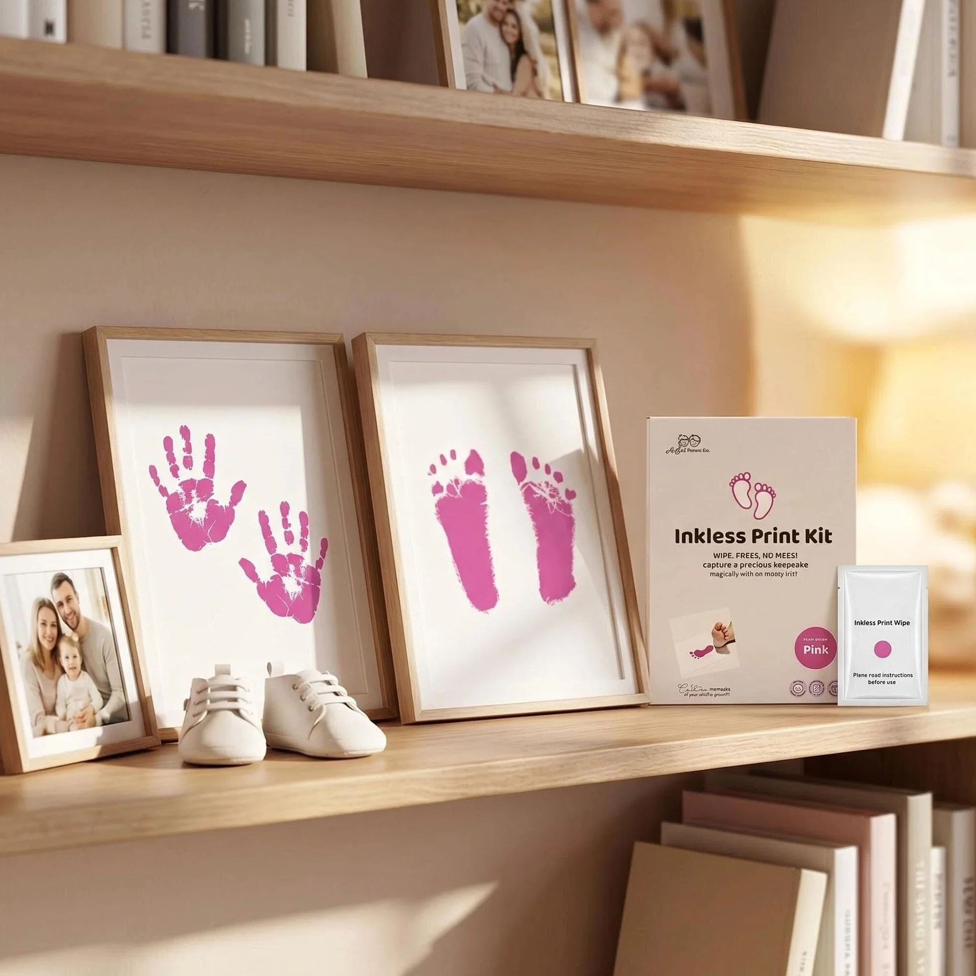Kit Empreinte Bébé Pieds et Mains Clean Touch Encreur Sans Kits Nouveau-Nés avec 1 Cadre Photo Rose
