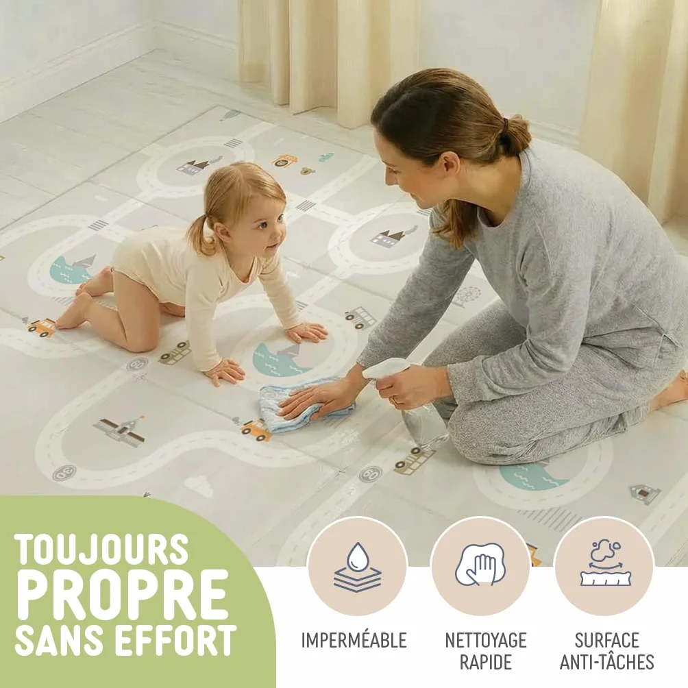 Tapis d'Éveil et de Jeux Bébé Treelys Urban Railway 150x200 cm Circuit Routier Pliable Réversible XPE 15mm EN71 0-3 Ans