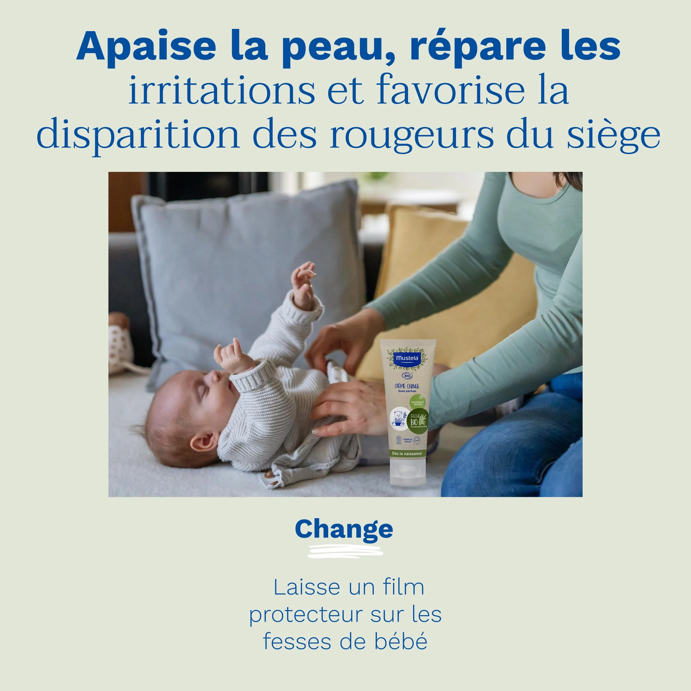 Mustela Crème Change Bébé Huile d'Olive Bio Soin Protecteur Apaisant Aloe Vera Oxyde de Zinc Sans Parfum Dès la Naissance