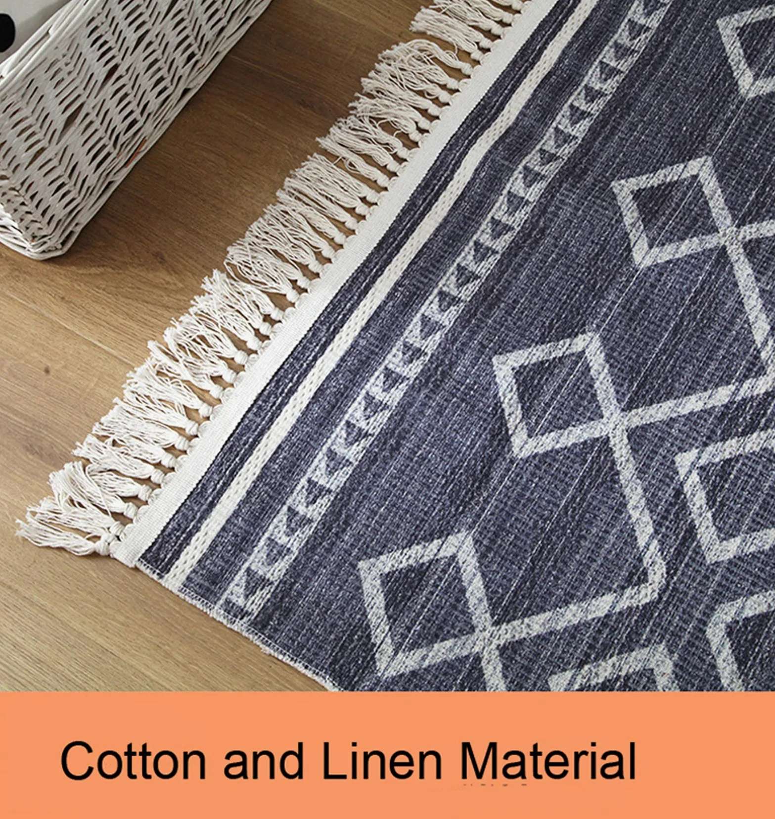 Tapis tissé à la main en coton et lin avec pompon - Style bohème - Pour salon ou chambre à coucher - 80 x 200 cm