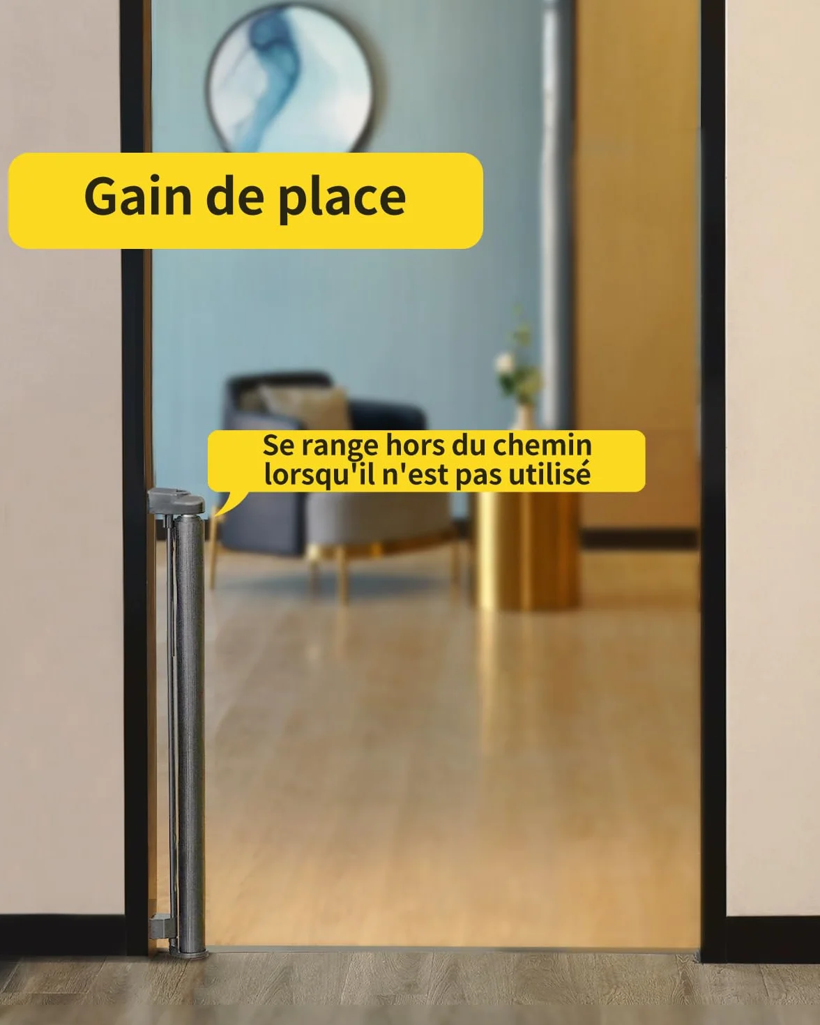 Barrière de Sécurité Rétractable Bébé Animaux 0-140cm Escaliers Couloirs Gris