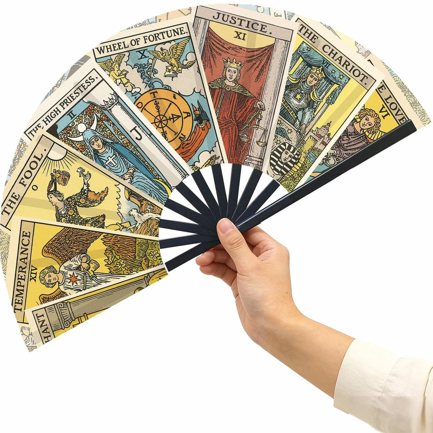 Éventail de tarot mystique avec motifs de cartes de tarot pour festival, cosplay et cadeau divination