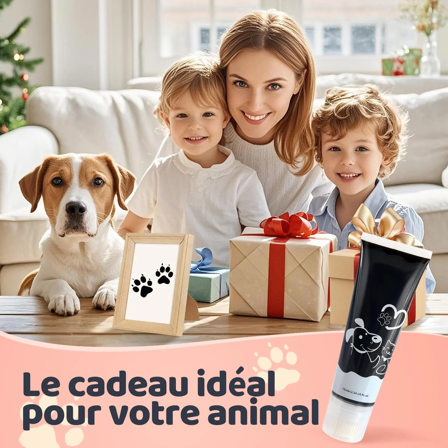 Nabance Kit Empreinte Chien Chat Bebe Tête Éponge Noir 75ml Non Toxique Lavable