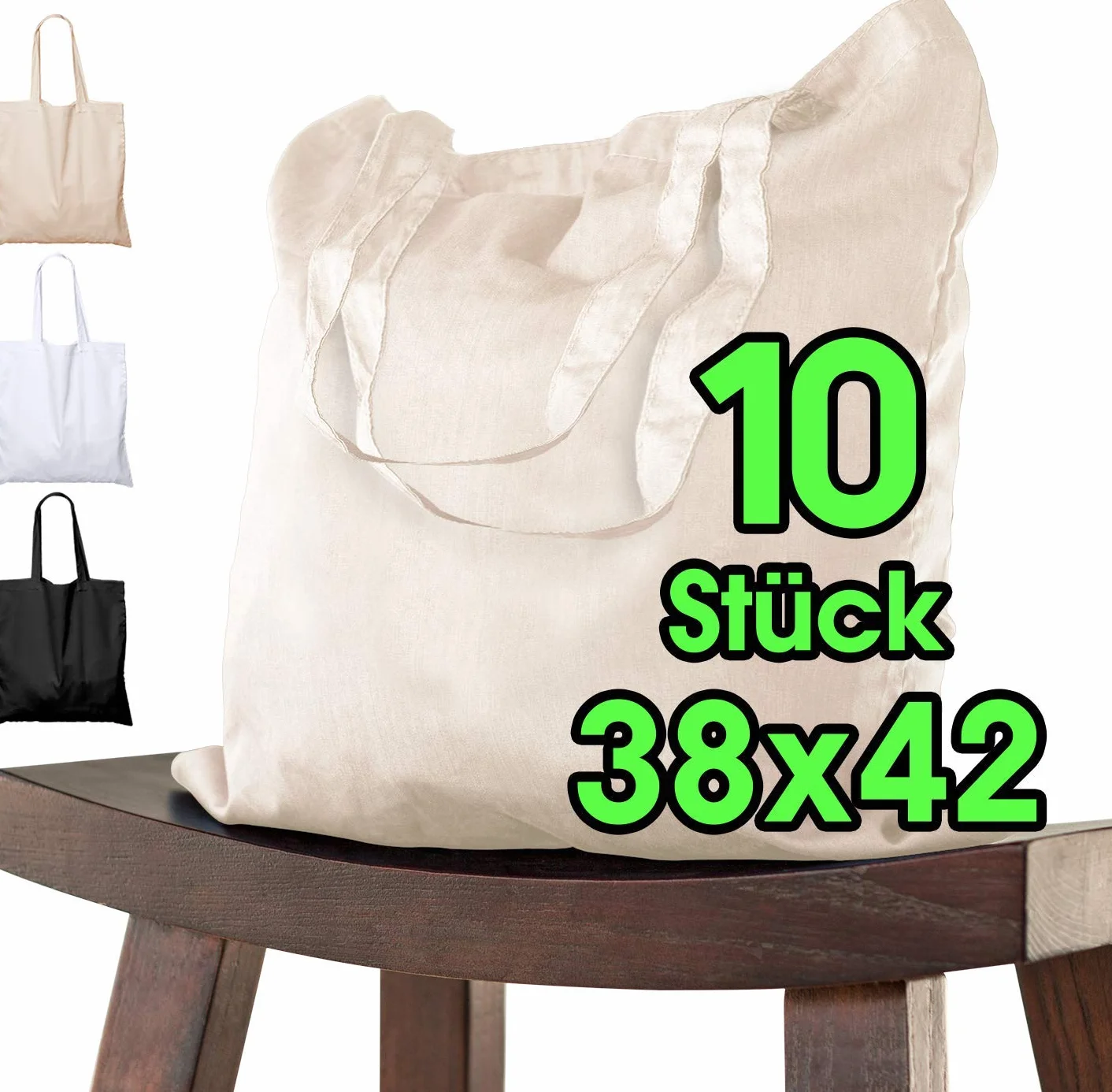 Sac en Coton 38 x 42 cm Oeko-Tex® Anses Courtes Non Imprimé Toile de Jute