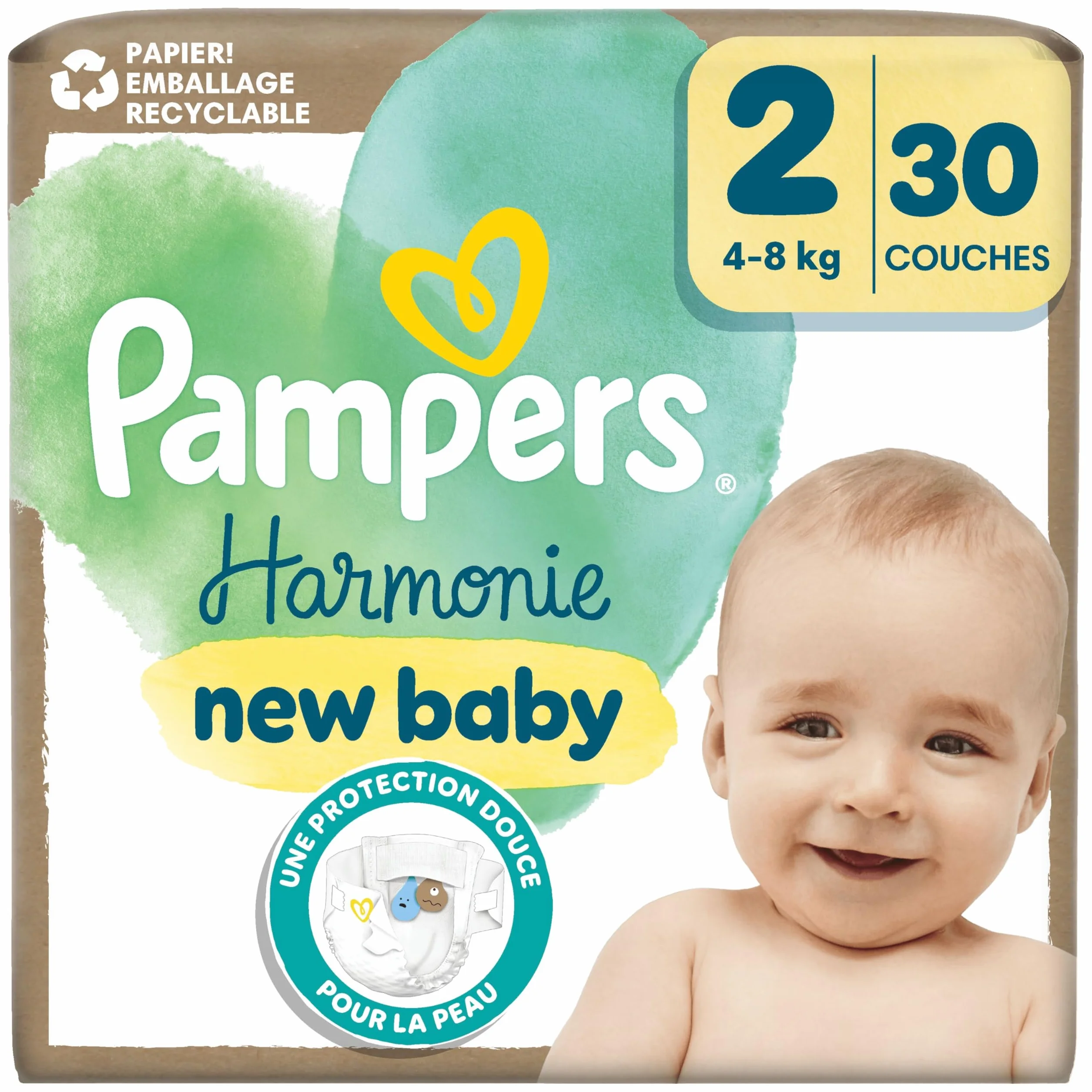 Pampers Harmonie Couches Taille 2 4kg-8kg 30 Couches Protection Douce